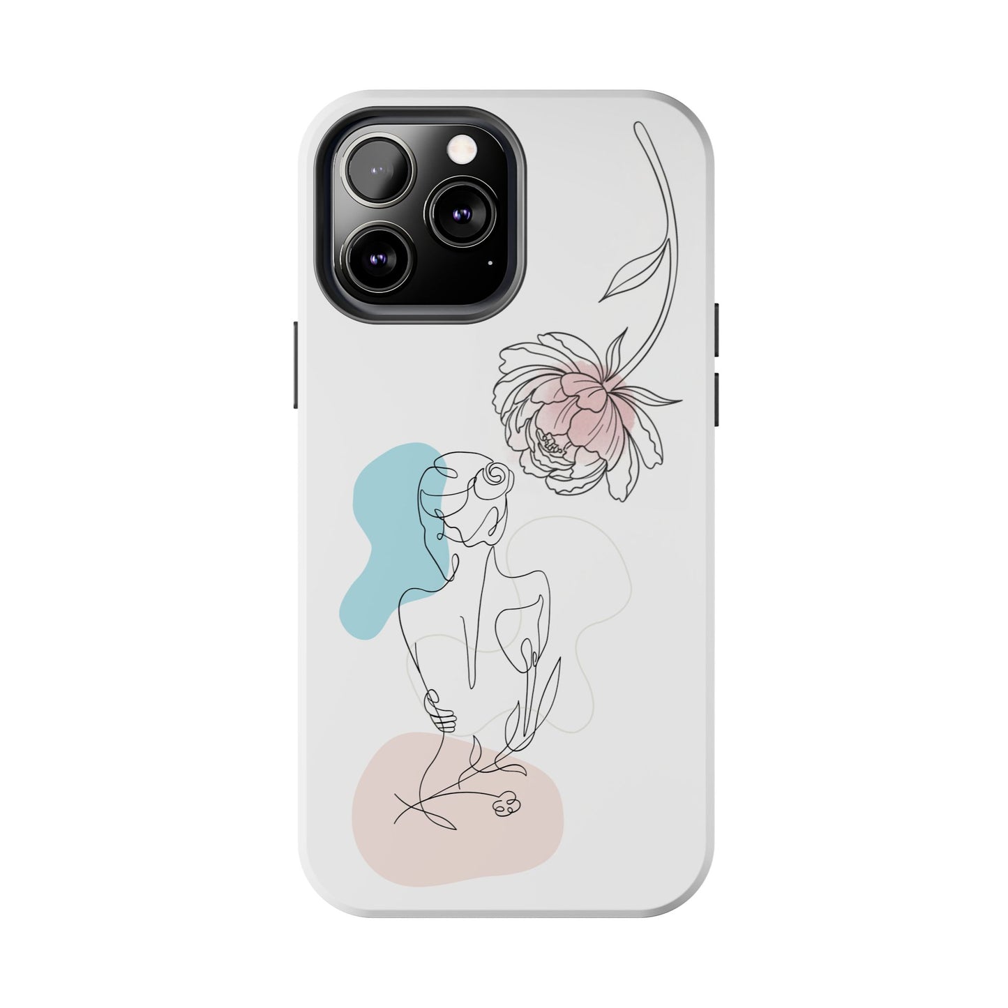 Phone Case — Minimal Line Art Woman with Pastel Shapes (Tough Protective Case)