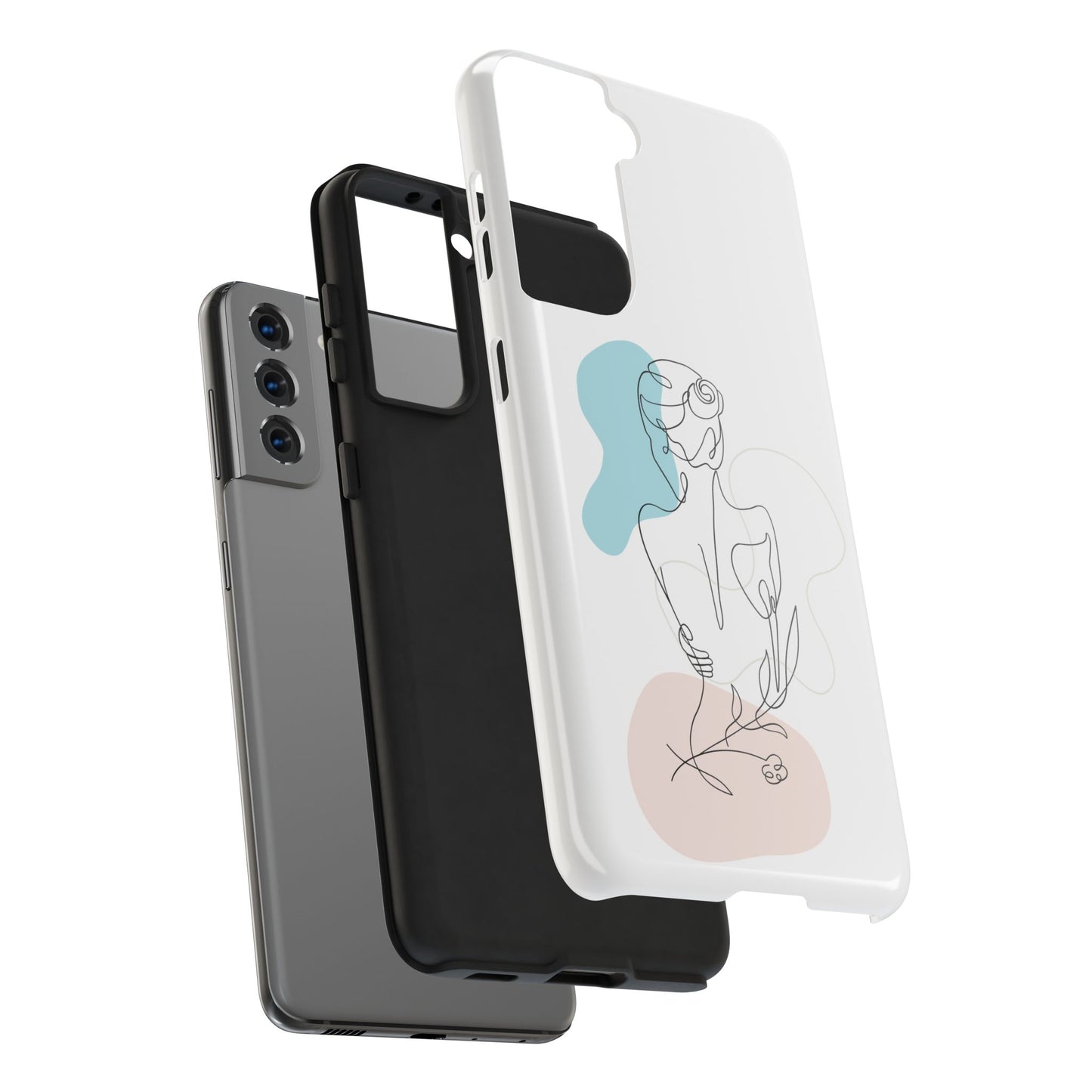 Phone Case — Minimal Line Art Woman with Pastel Shapes (Tough Protective Case)