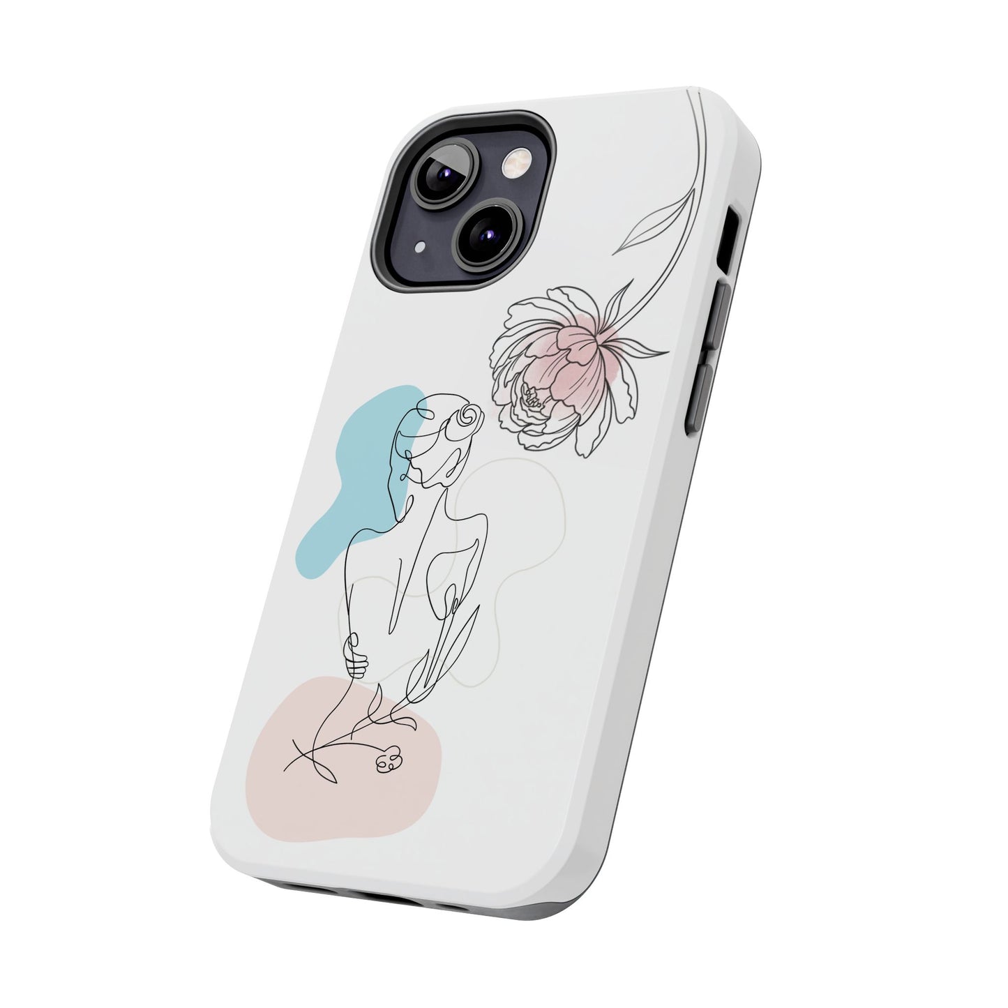 Phone Case — Minimal Line Art Woman with Pastel Shapes (Tough Protective Case)