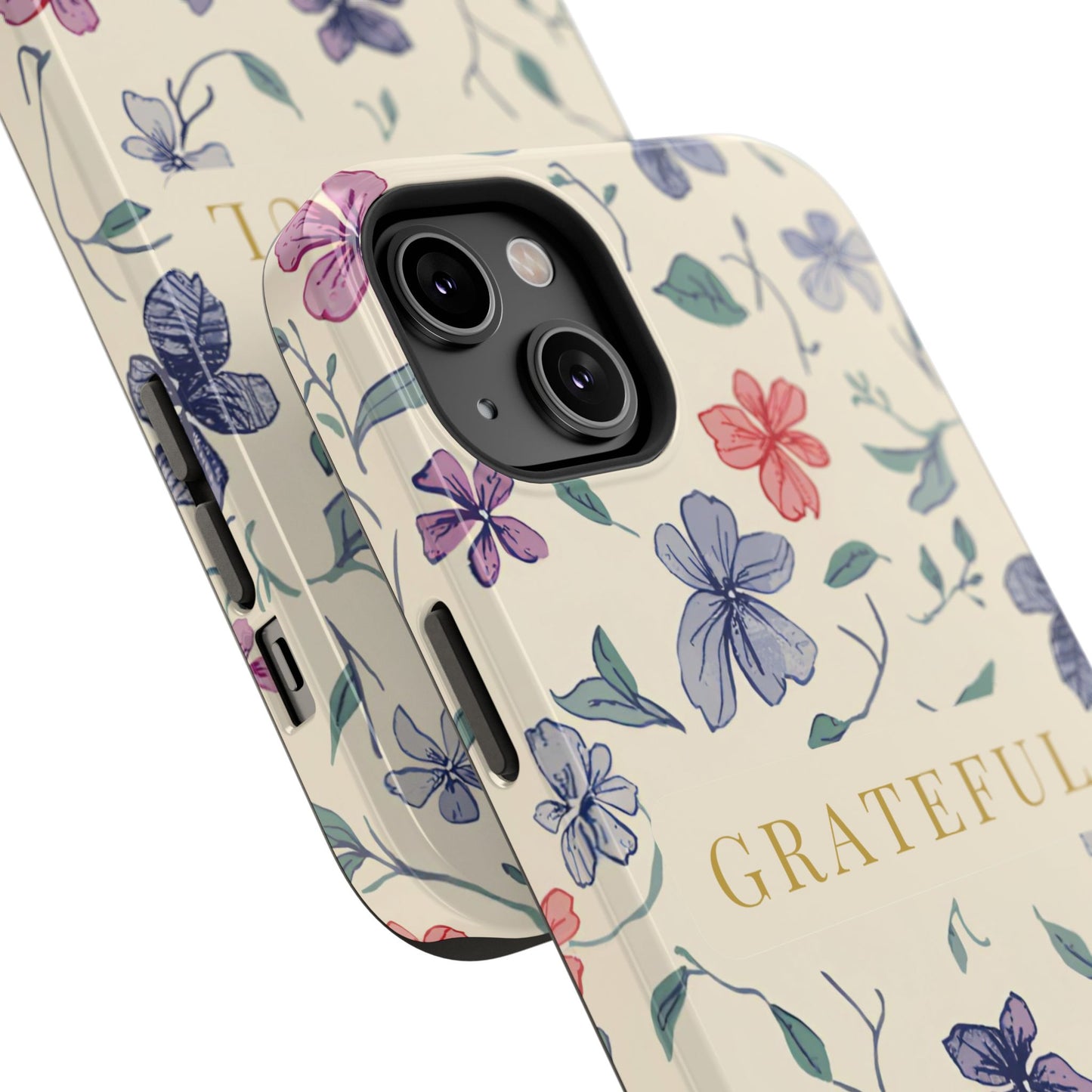 Floral "Grateful" Protective Floral Phone Cover