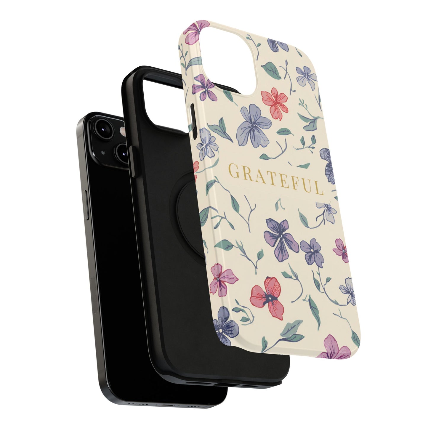 Floral "Grateful" Protective Floral Phone Cover