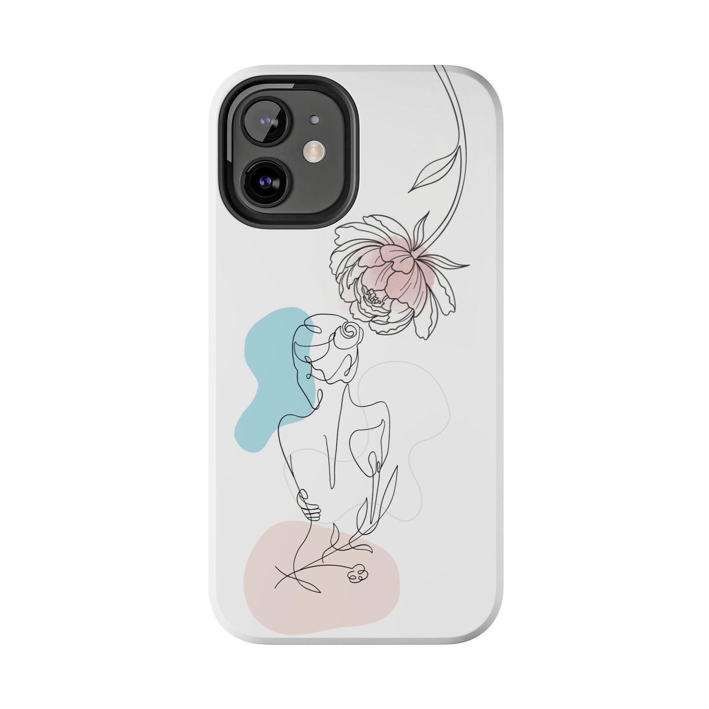 Phone Case — Minimal Line Art Woman with Pastel Shapes (Tough Protective Case)