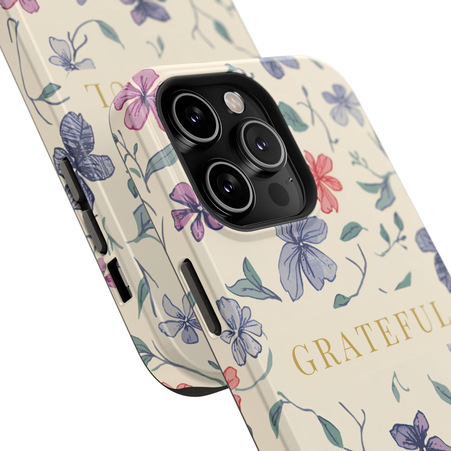 Floral "Grateful" Protective Floral Phone Cover