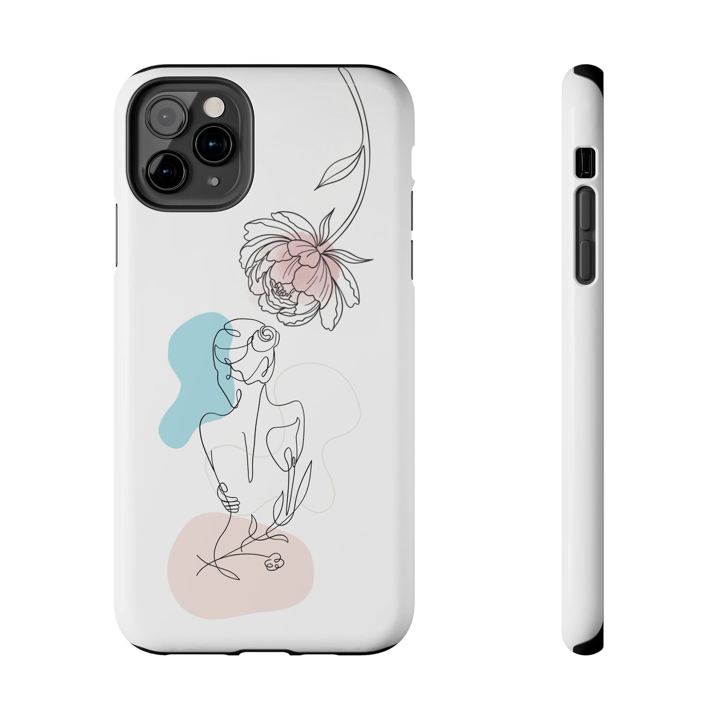Phone Case — Minimal Line Art Woman with Pastel Shapes (Tough Protective Case)