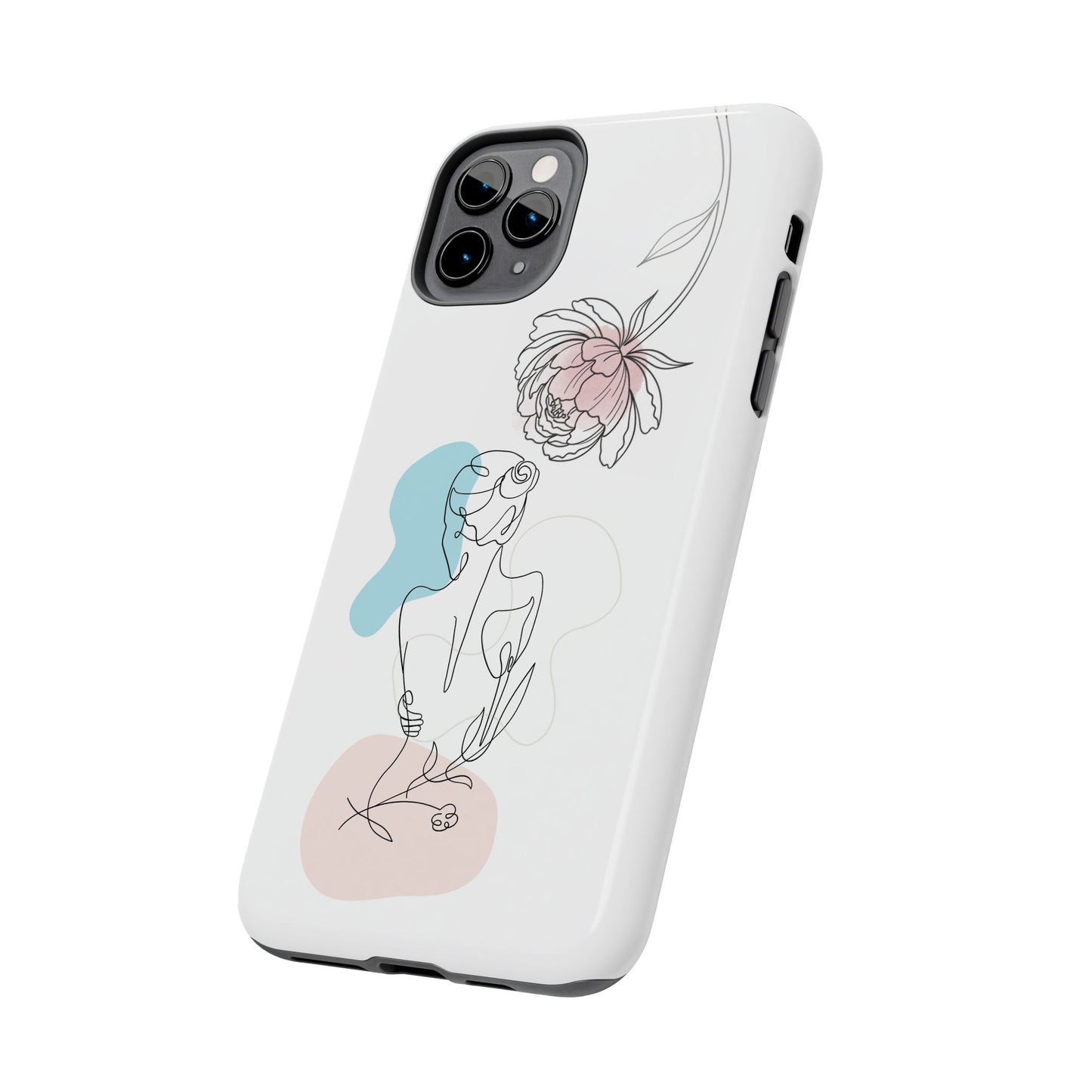 Phone Case — Minimal Line Art Woman with Pastel Shapes (Tough Protective Case)