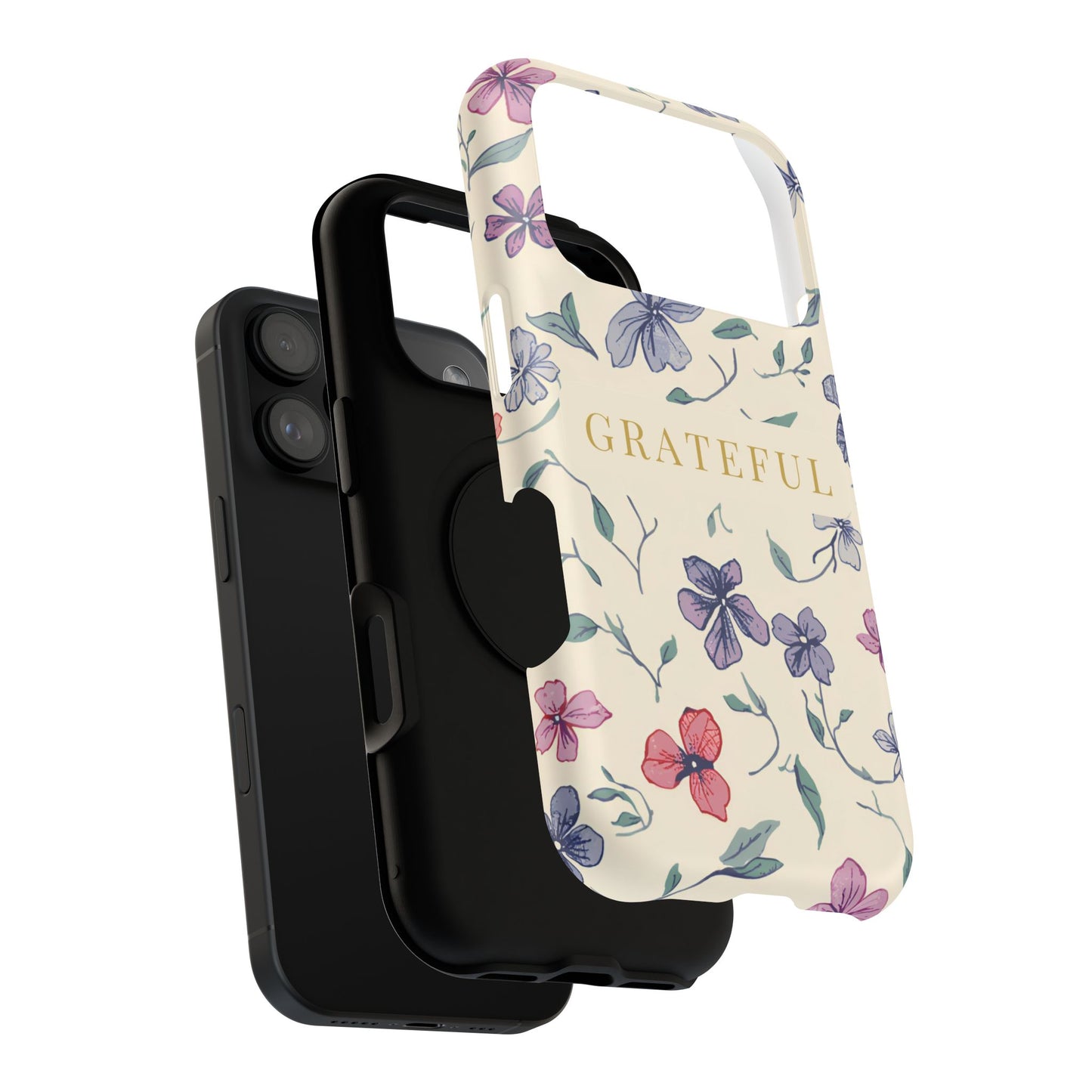 Floral "Grateful" Protective Floral Phone Cover