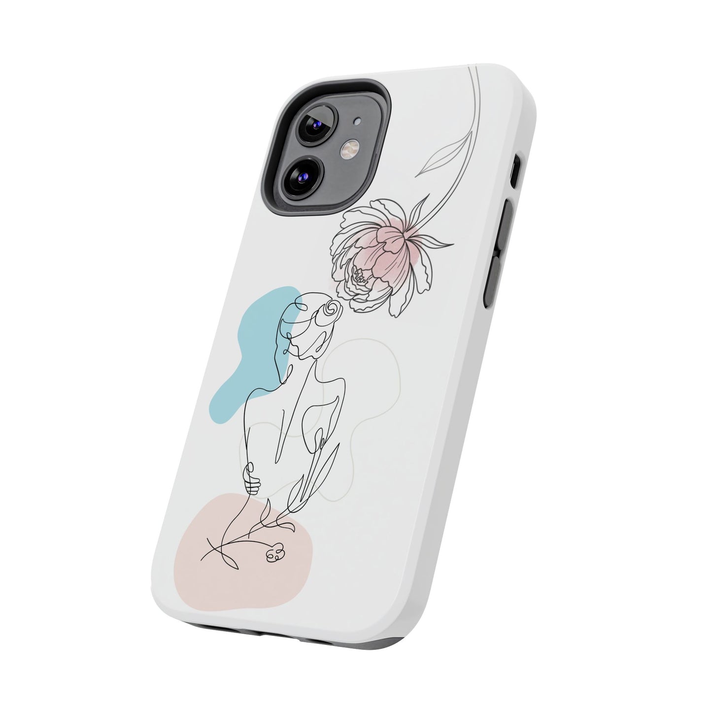 Phone Case — Minimal Line Art Woman with Pastel Shapes (Tough Protective Case)