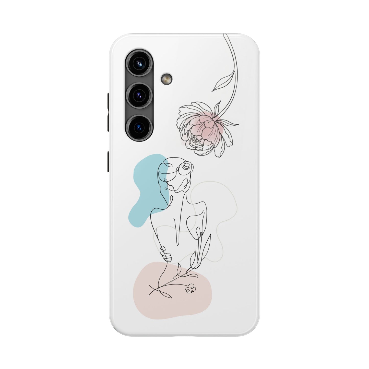 Phone Case — Minimal Line Art Woman with Pastel Shapes (Tough Protective Case)