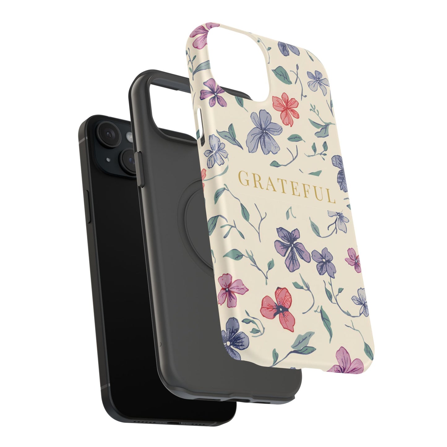 Floral "Grateful" Protective Floral Phone Cover