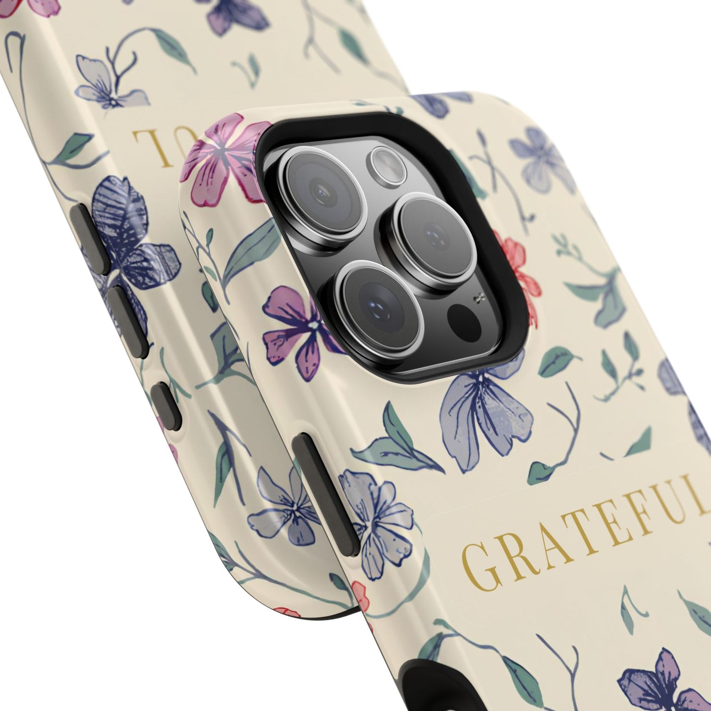 Floral "Grateful" Protective Floral Phone Cover