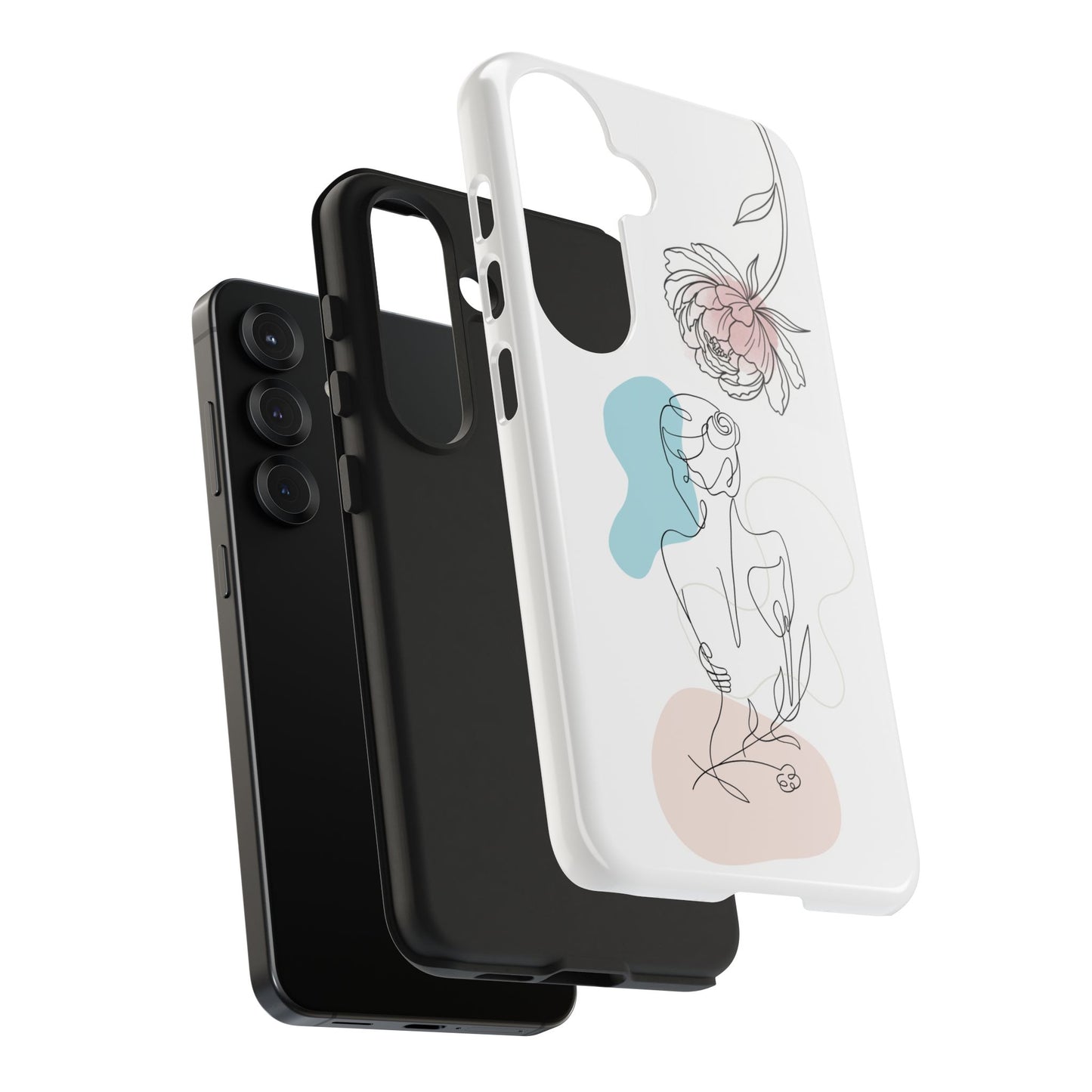 Phone Case — Minimal Line Art Woman with Pastel Shapes (Tough Protective Case)