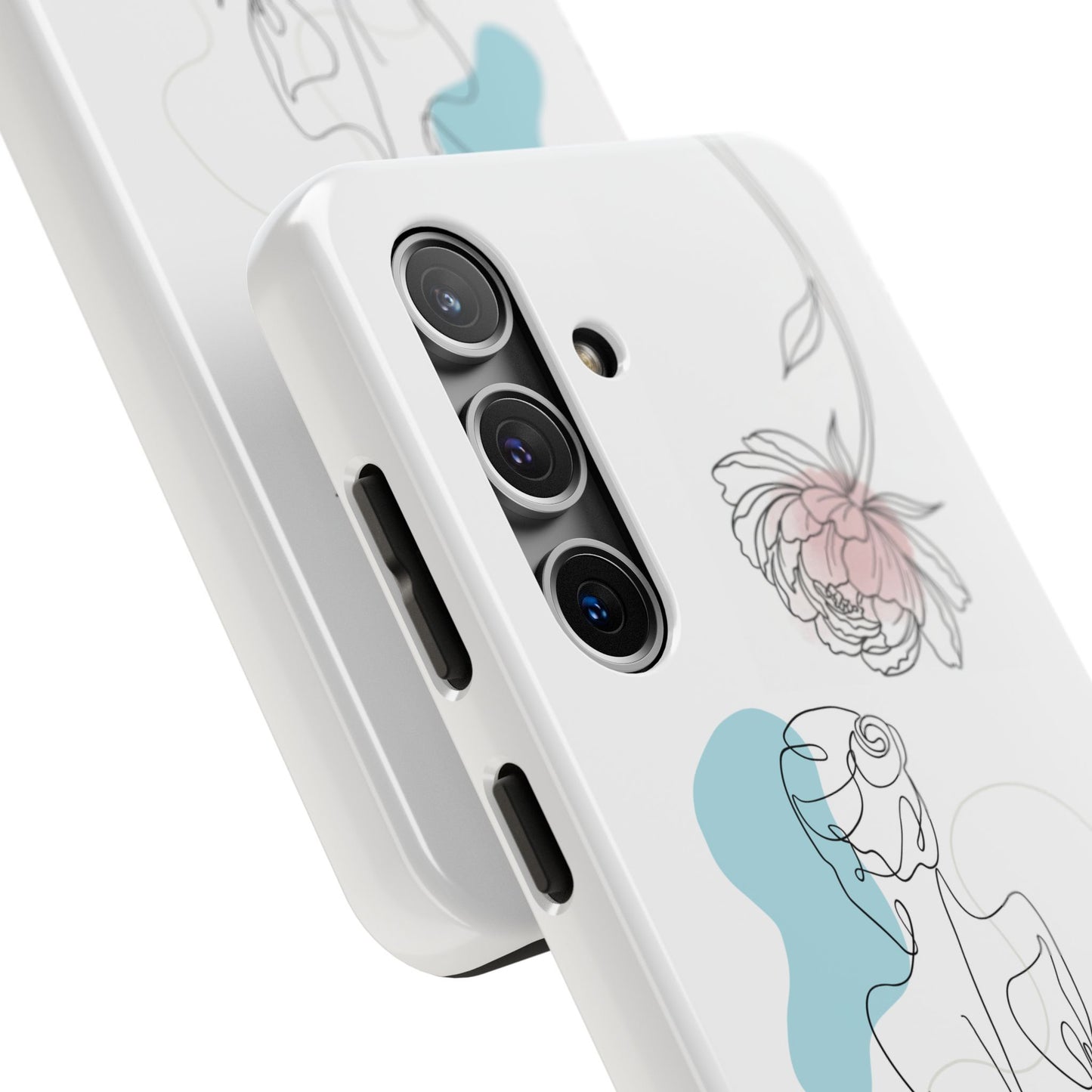 Phone Case — Minimal Line Art Woman with Pastel Shapes (Tough Protective Case)