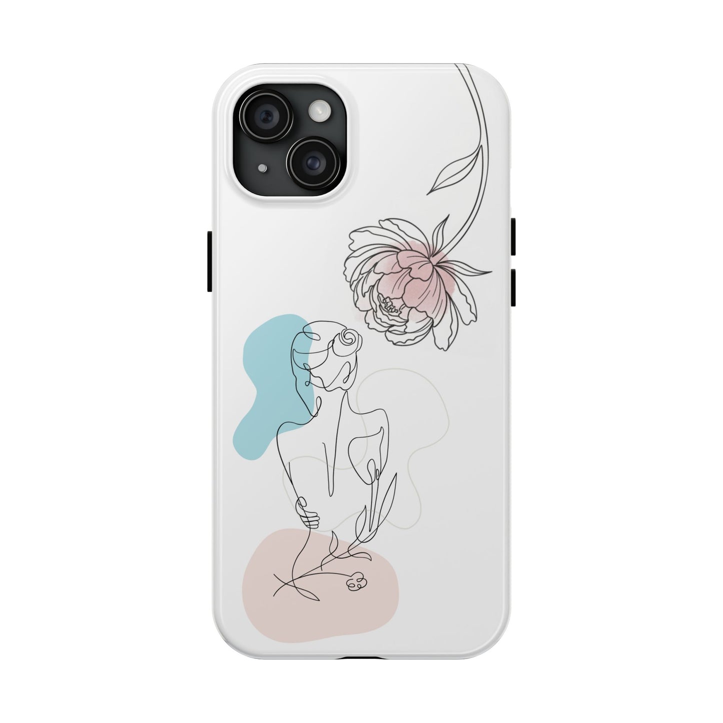 Phone Case — Minimal Line Art Woman with Pastel Shapes (Tough Protective Case)