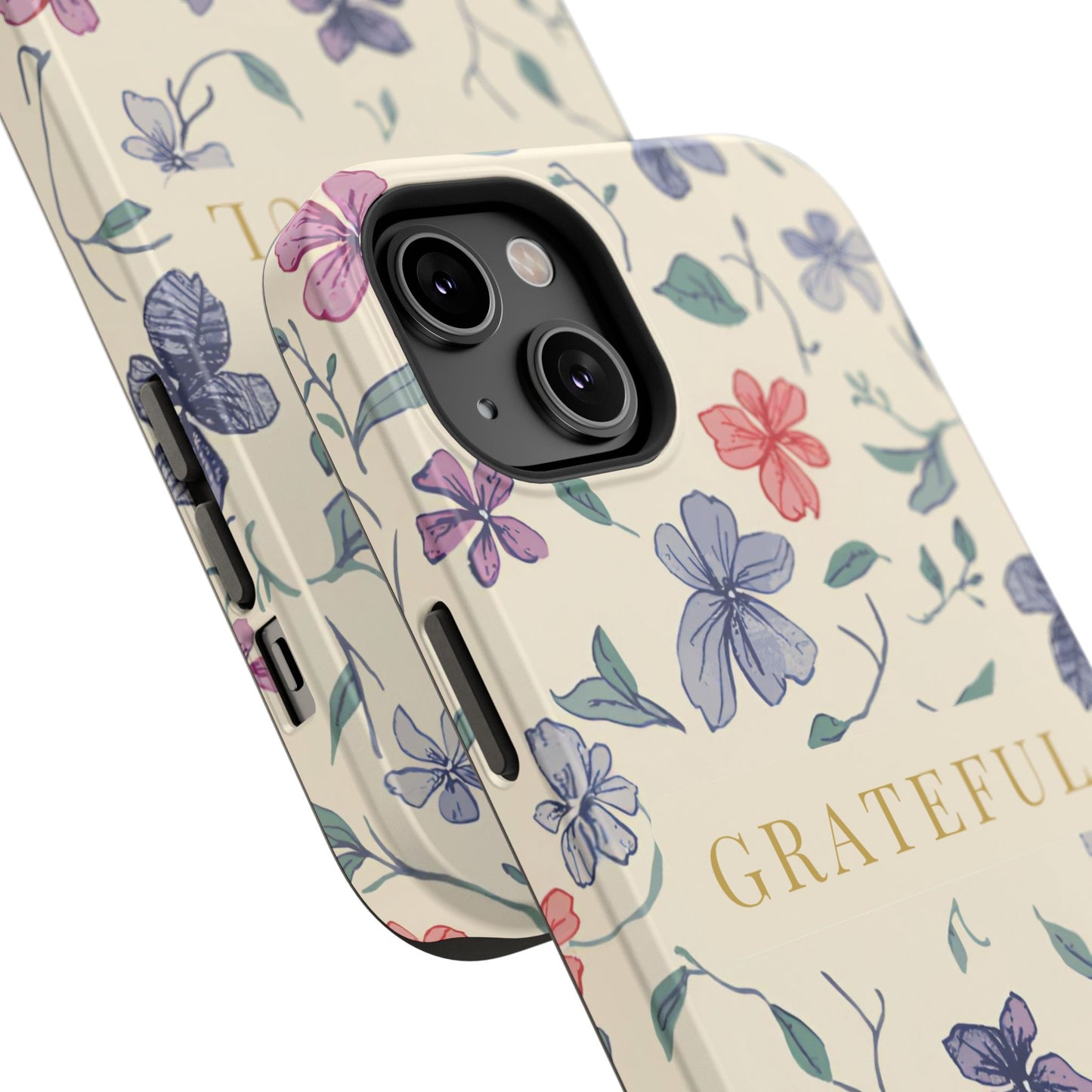 Floral "Grateful" Protective Floral Phone Cover