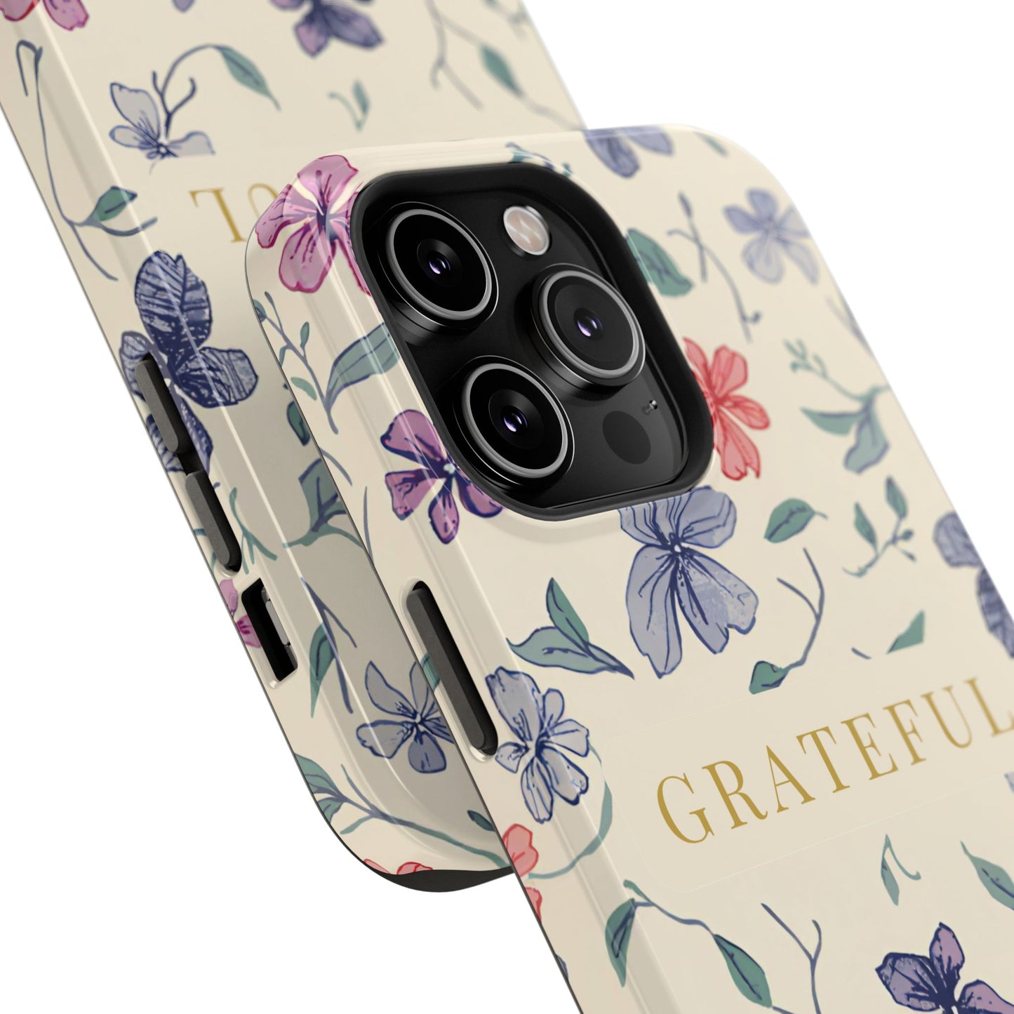 Floral "Grateful" Protective Floral Phone Cover