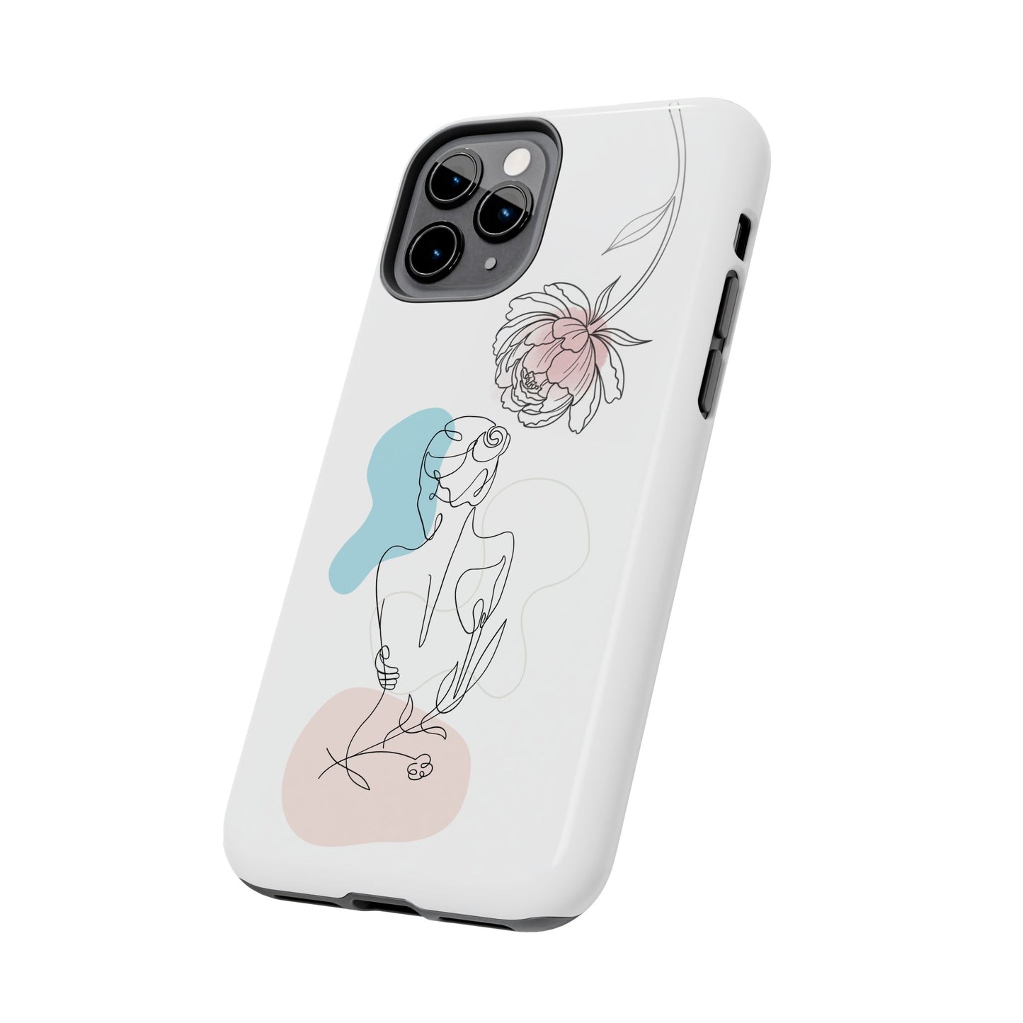 Phone Case — Minimal Line Art Woman with Pastel Shapes (Tough Protective Case)