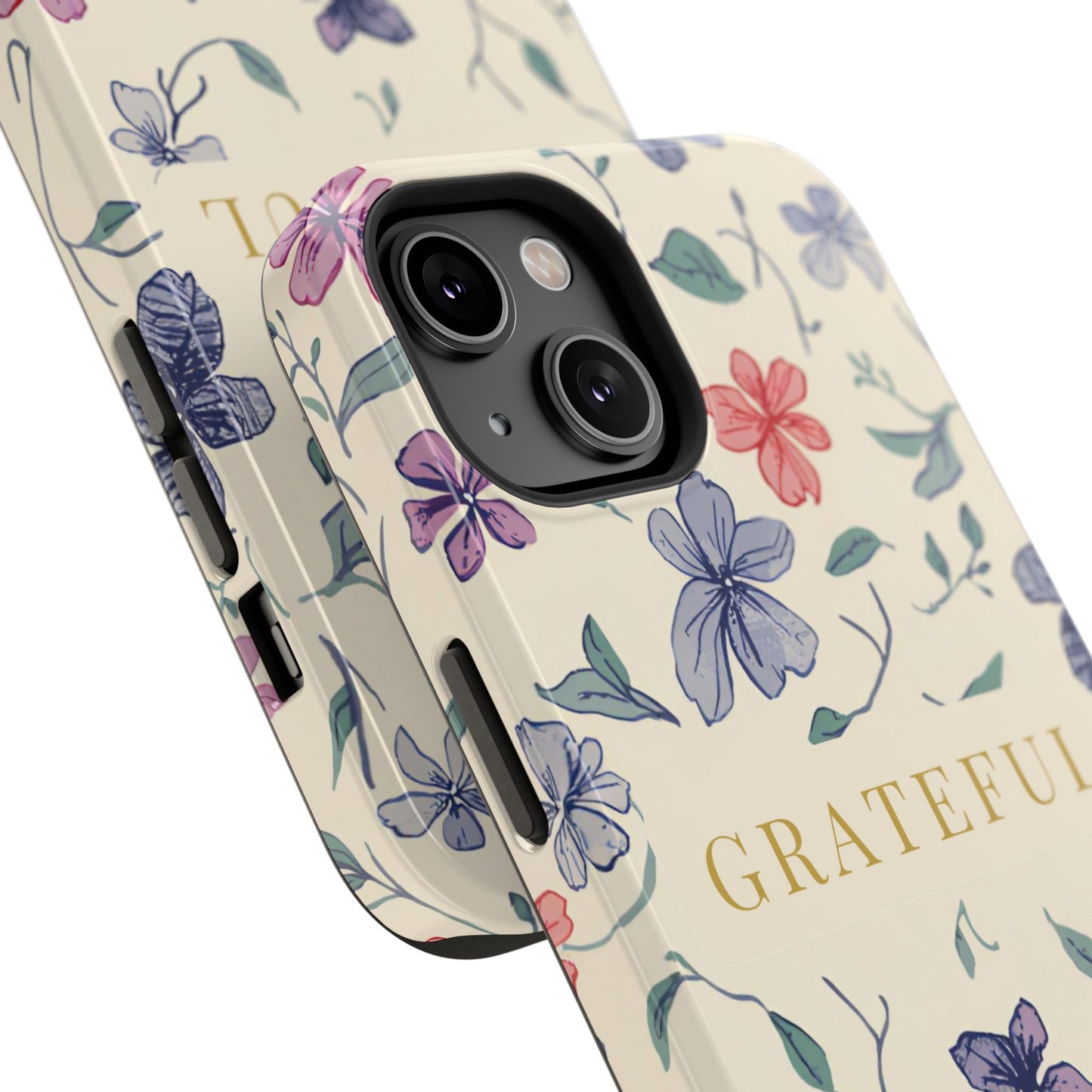 Floral "Grateful" Protective Floral Phone Cover