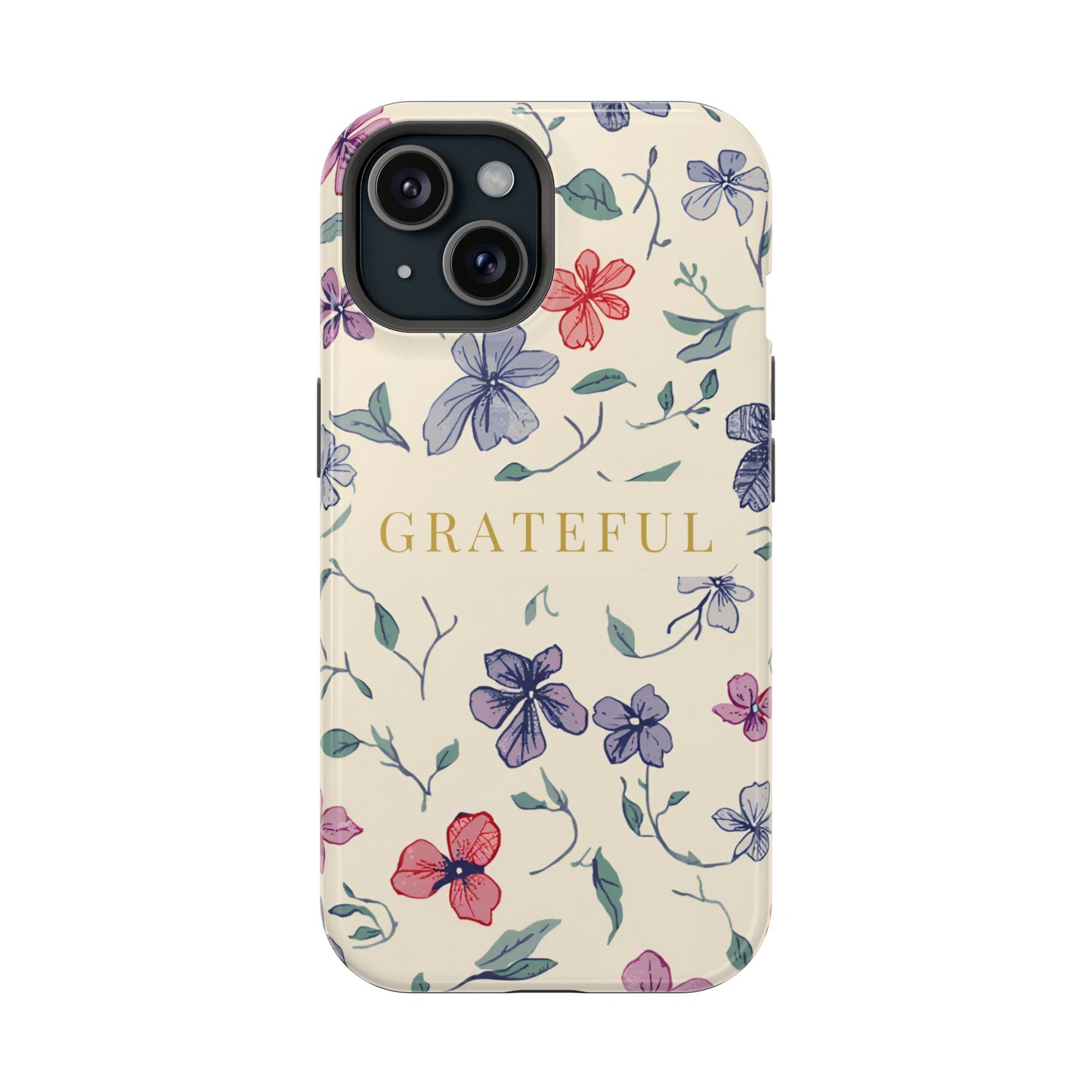 Floral "Grateful" Protective Floral Phone Cover