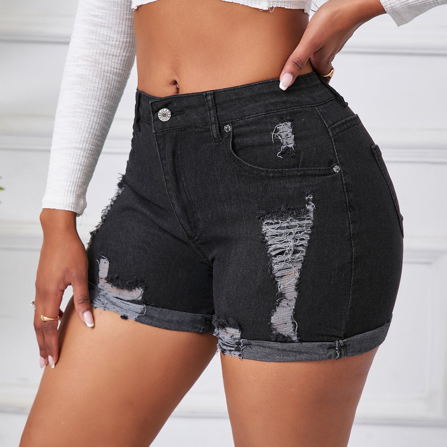 Jade High-Waist Ripped Denim Short