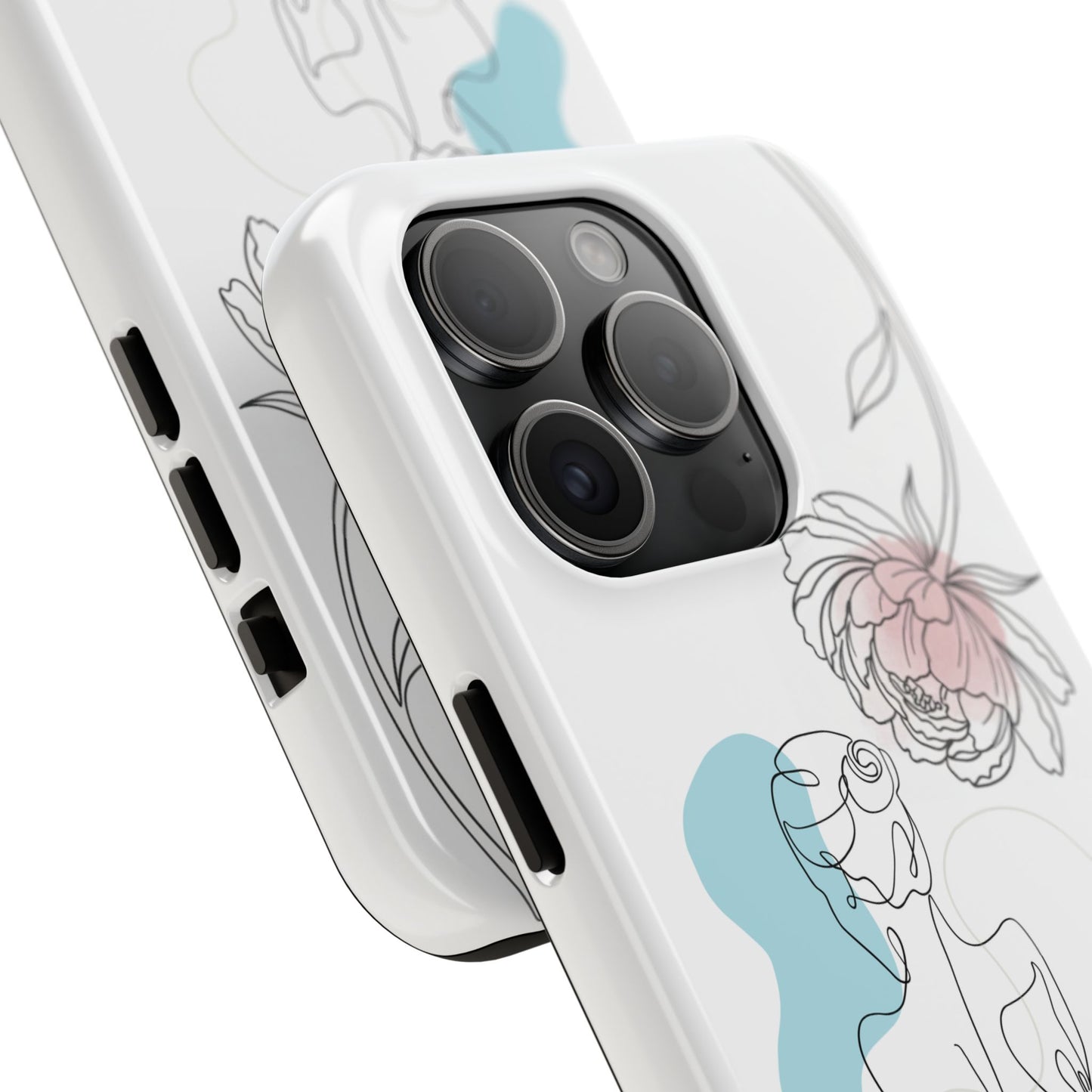 Phone Case — Minimal Line Art Woman with Pastel Shapes (Tough Protective Case)