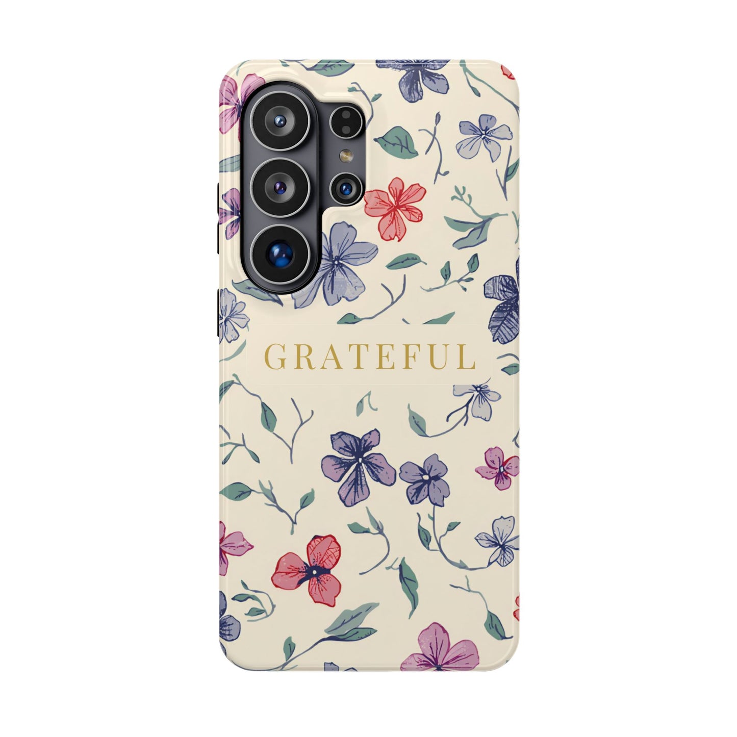 Floral "Grateful" Protective Floral Phone Cover