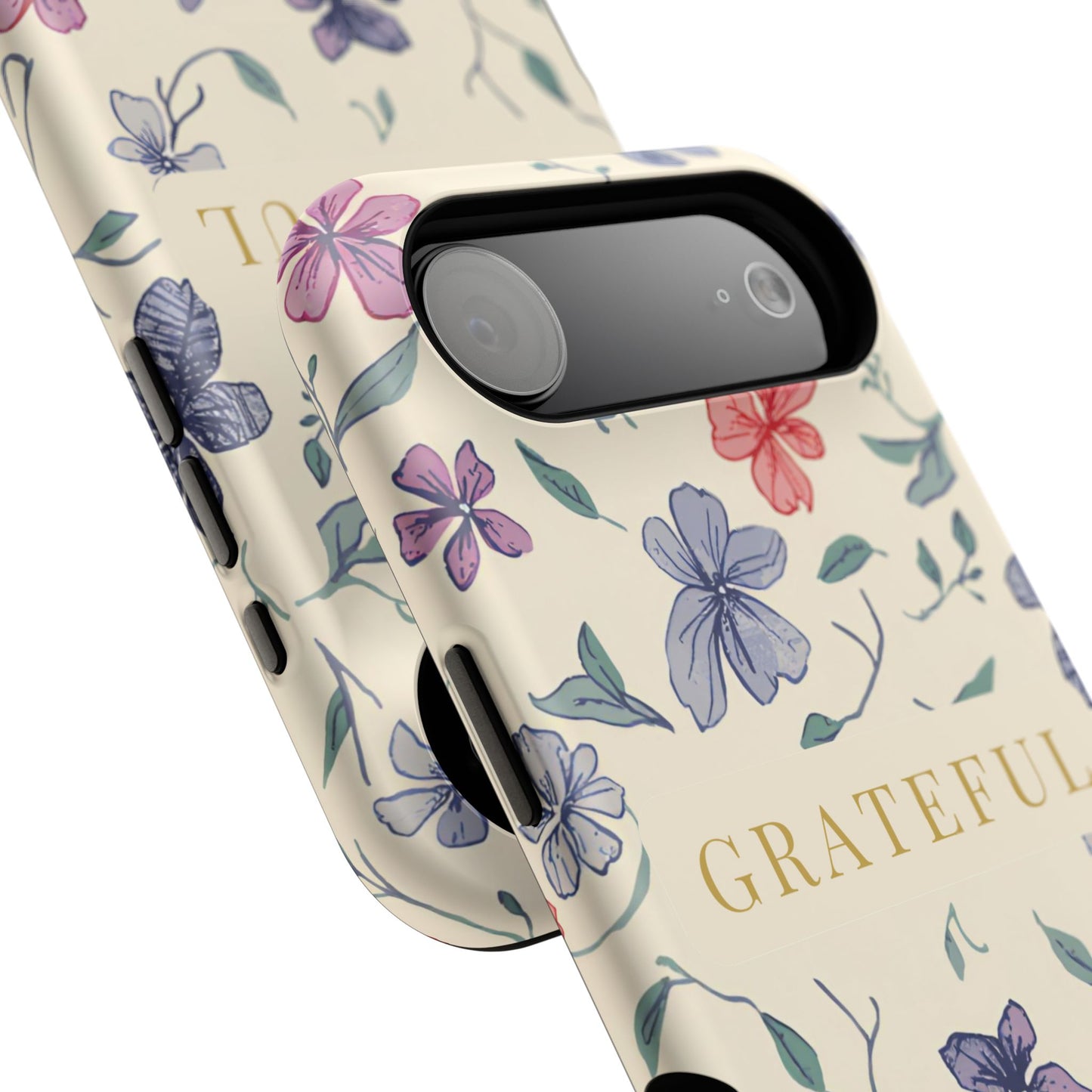 Floral "Grateful" Protective Floral Phone Cover