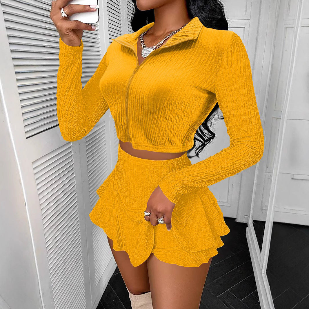 Reign Zipper-Top Ruffle Skirt Set