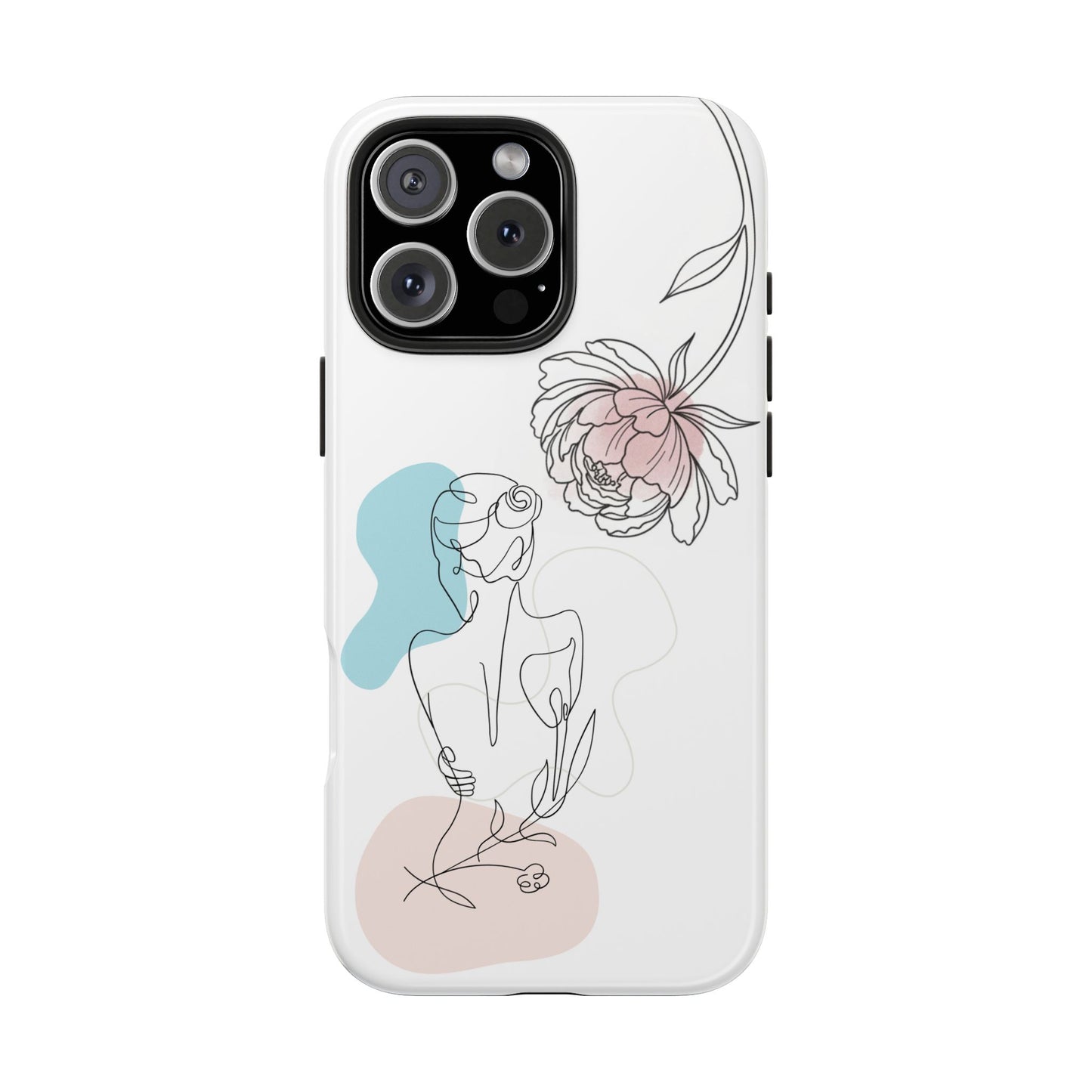 Phone Case — Minimal Line Art Woman with Pastel Shapes (Tough Protective Case)