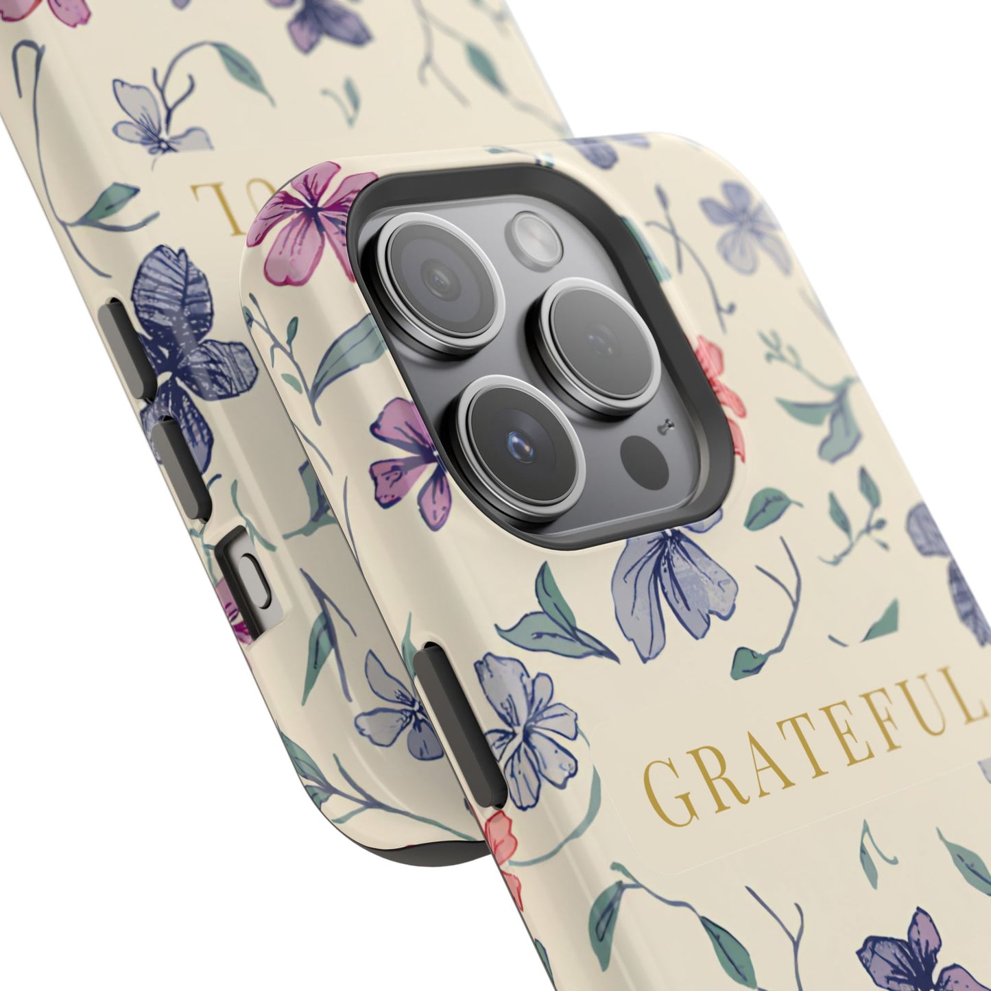 Floral "Grateful" Protective Floral Phone Cover