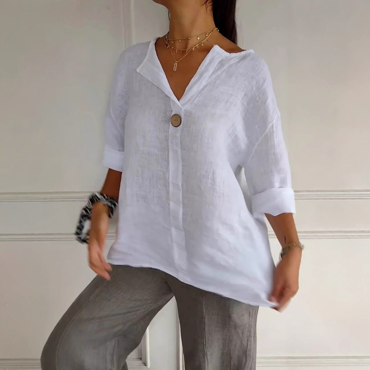 Odera V-Neck Button Top
