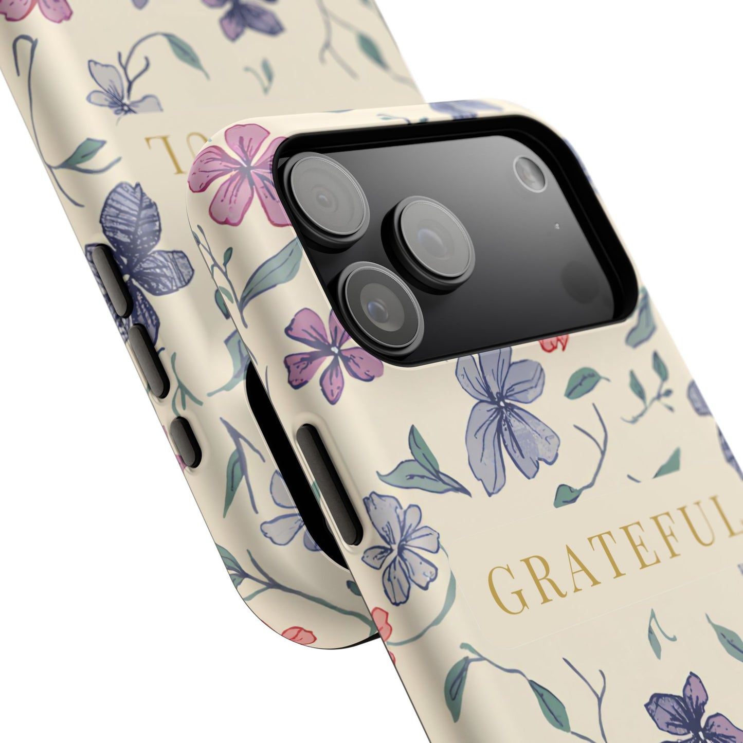 Floral "Grateful" Protective Floral Phone Cover