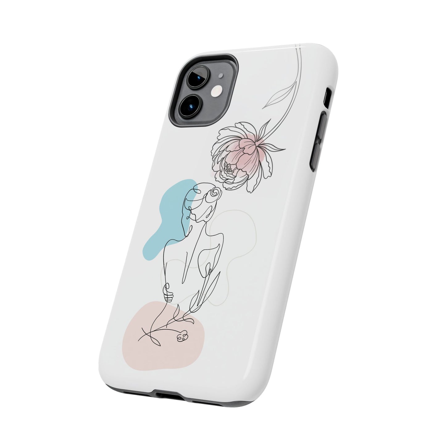 Phone Case — Minimal Line Art Woman with Pastel Shapes (Tough Protective Case)