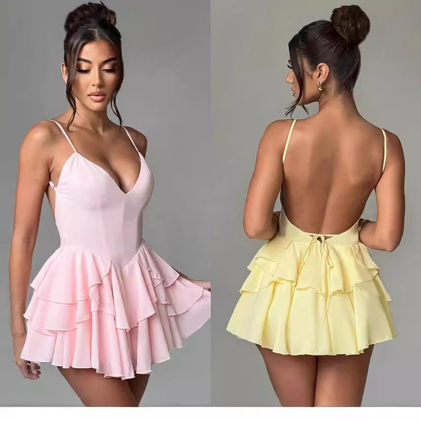Elise Ruffled Backless Mini Dress
