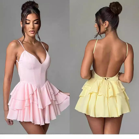 Elise Ruffled Backless Mini Dress