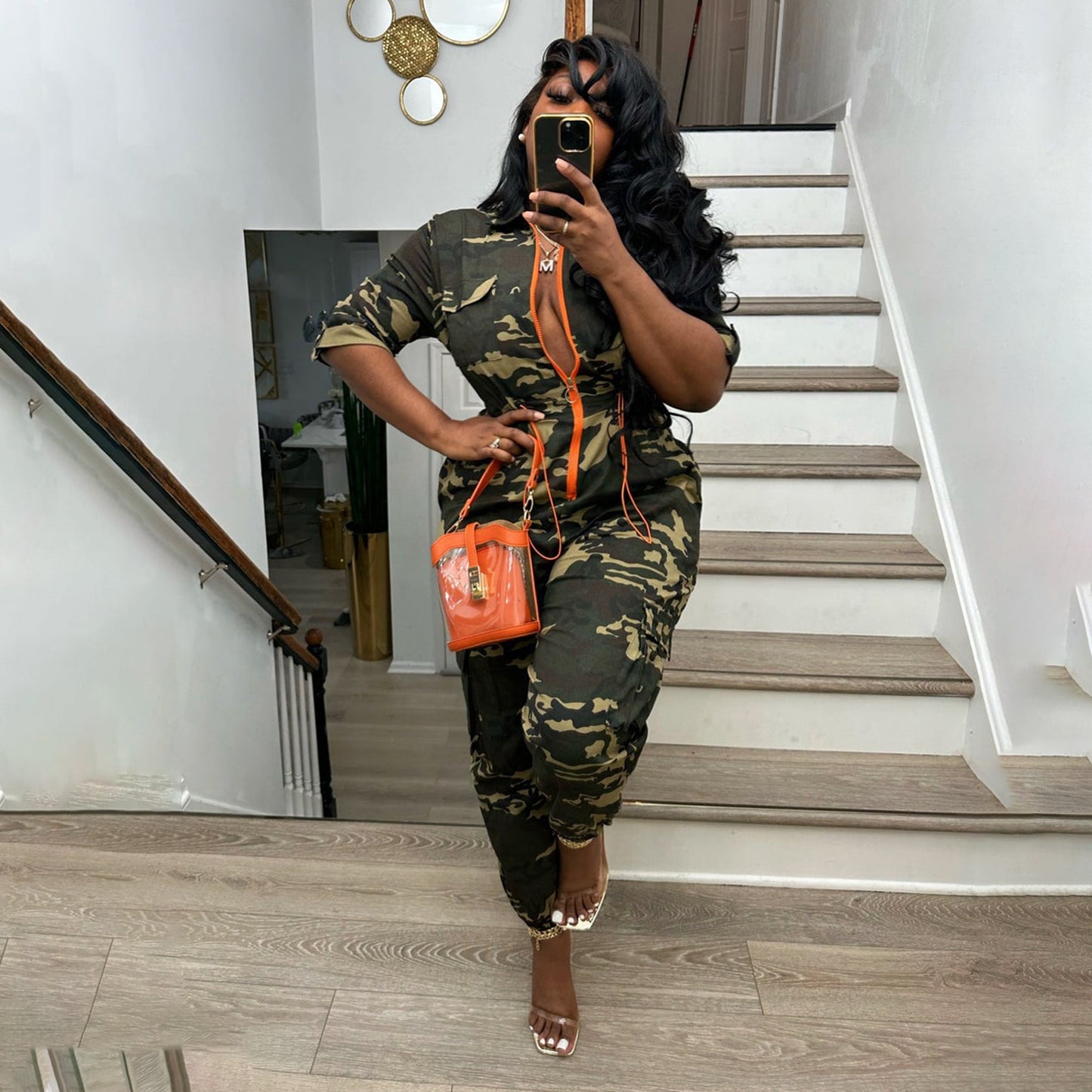 Camo Denim Cardigan Jumpsuit
