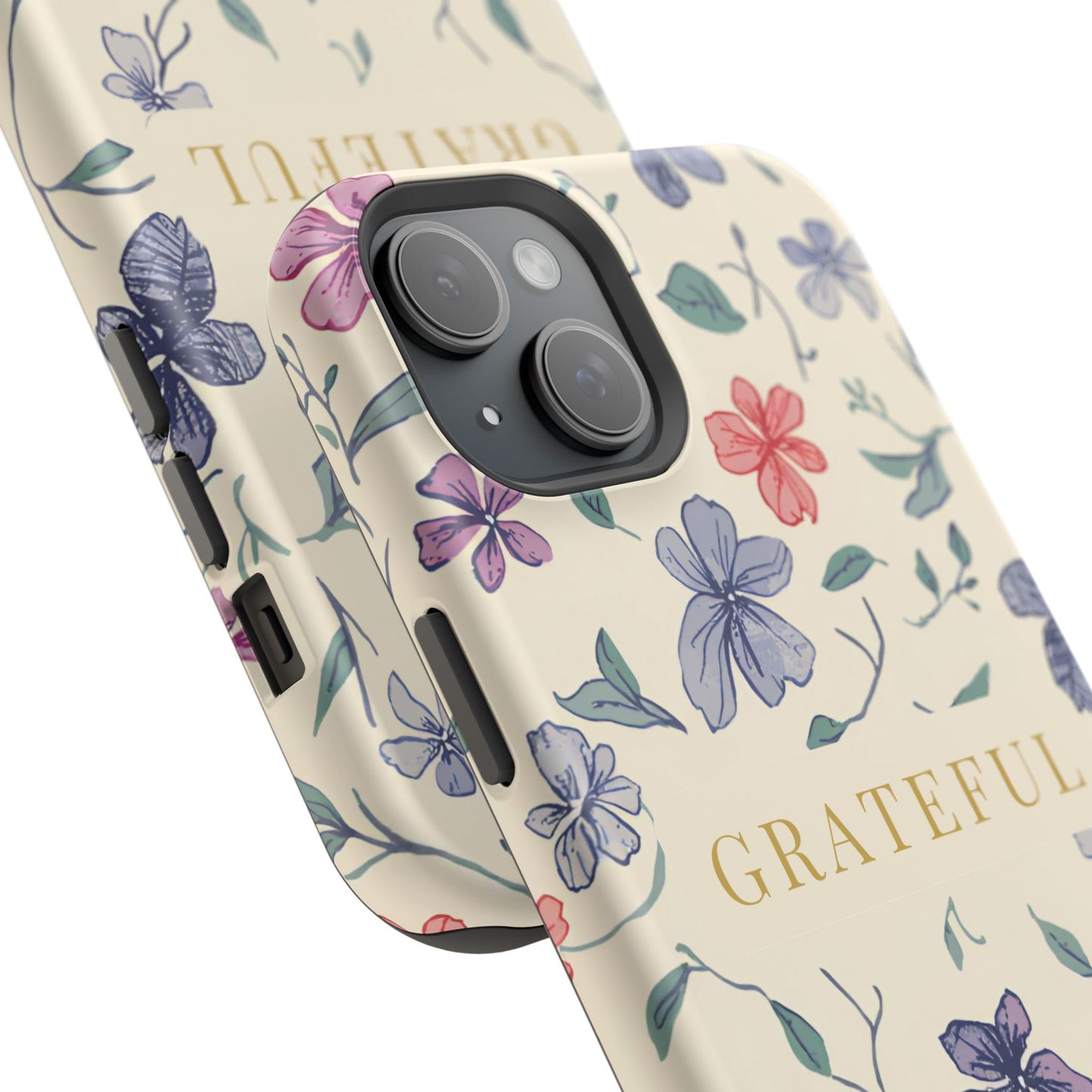 Floral "Grateful" Protective Floral Phone Cover