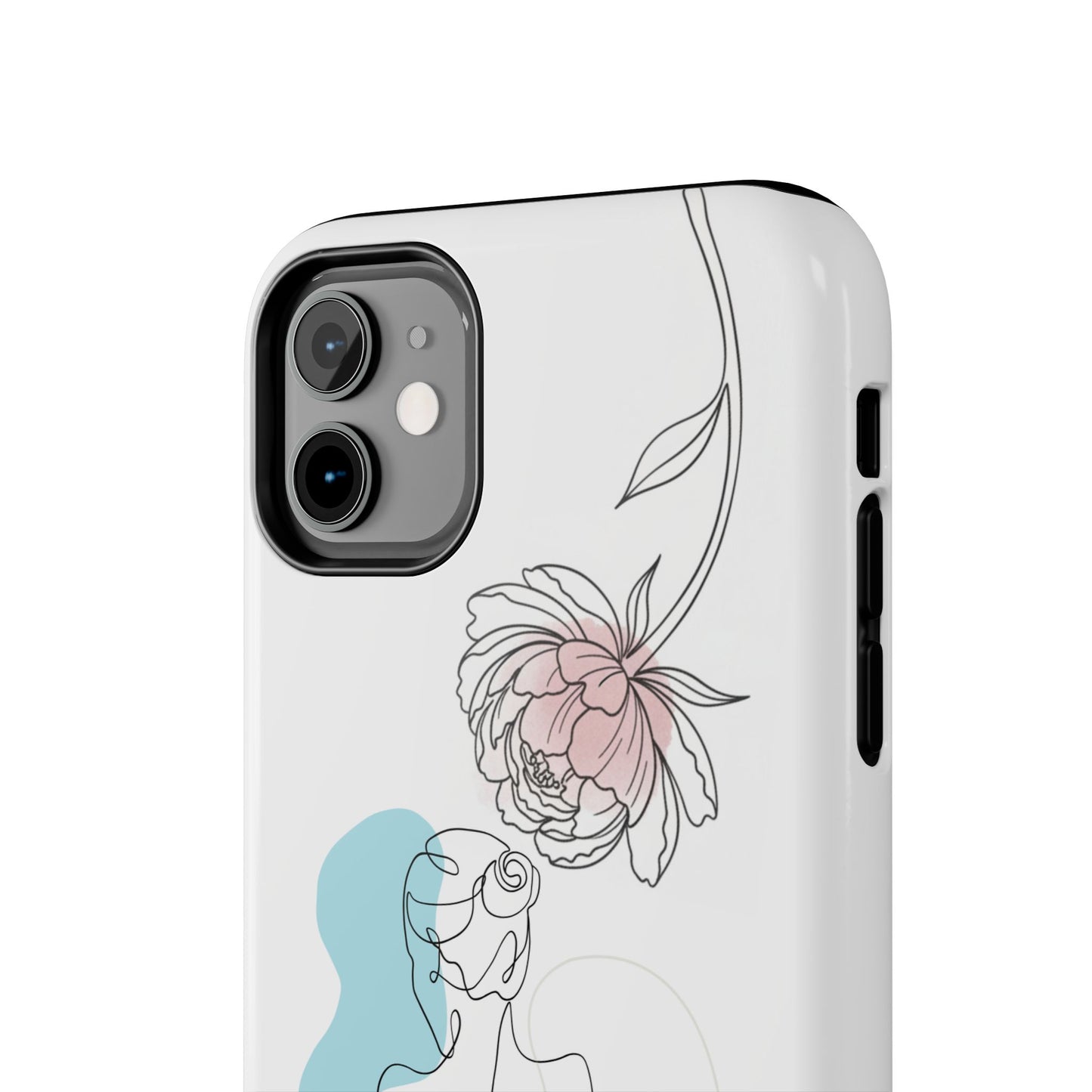 Phone Case — Minimal Line Art Woman with Pastel Shapes (Tough Protective Case)