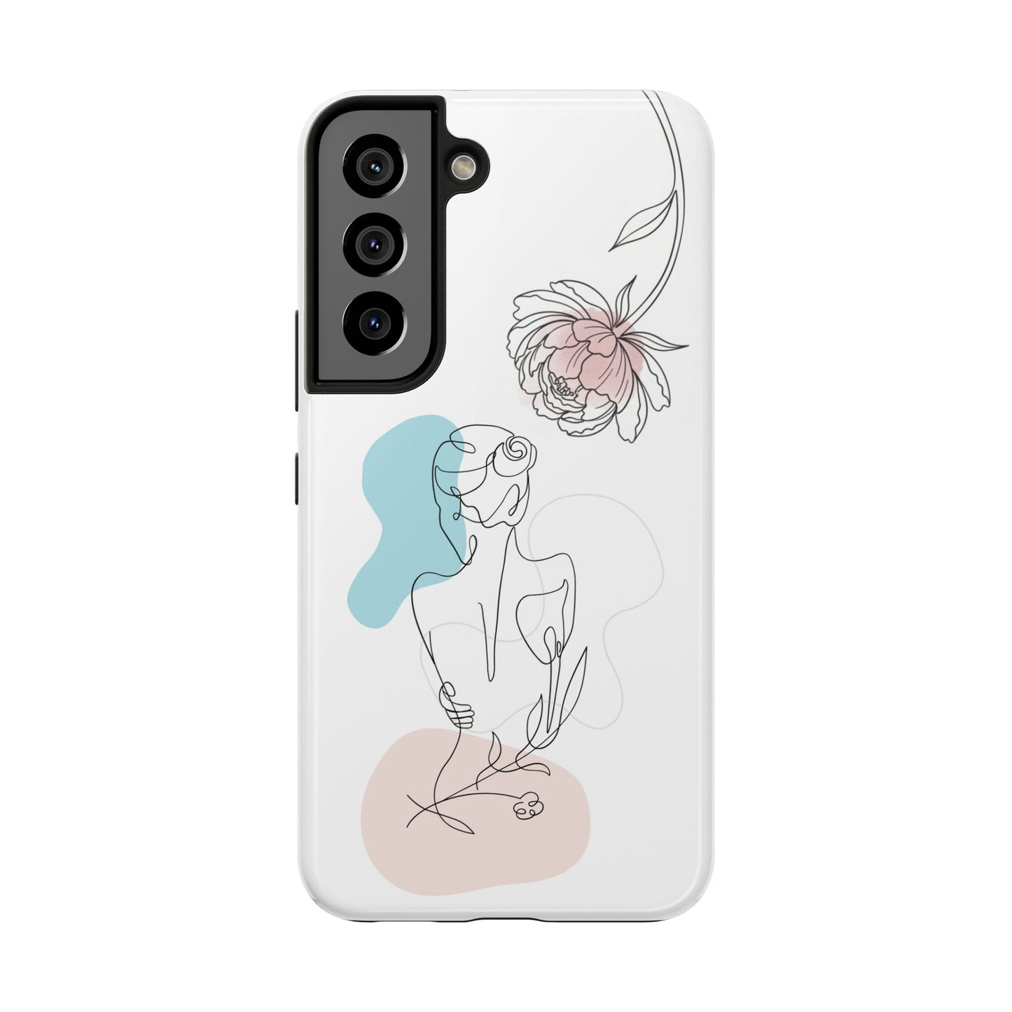 Phone Case — Minimal Line Art Woman with Pastel Shapes (Tough Protective Case)