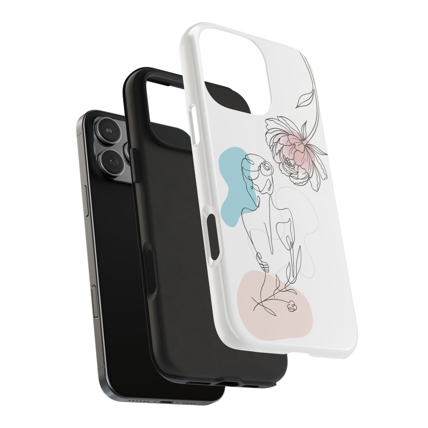 Phone Case — Minimal Line Art Woman with Pastel Shapes (Tough Protective Case)