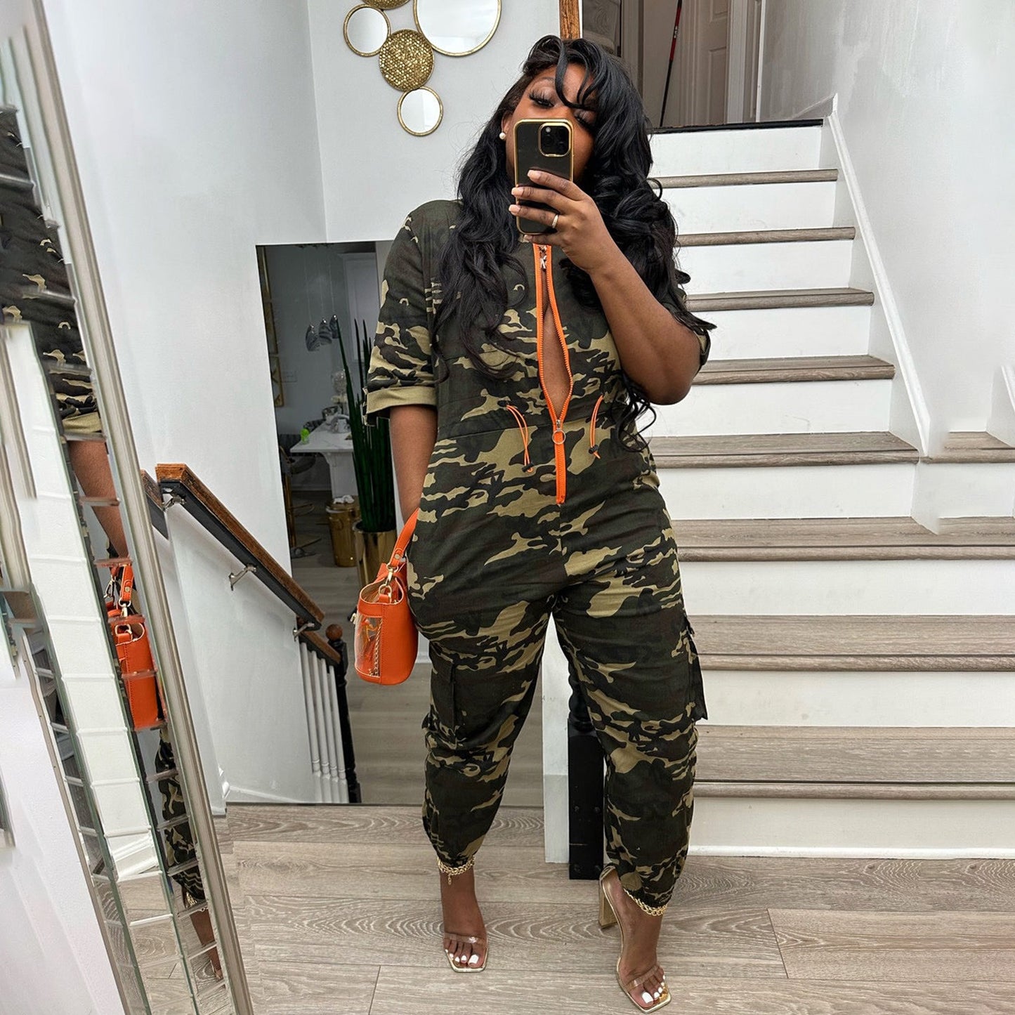 Camo Denim Cardigan Jumpsuit