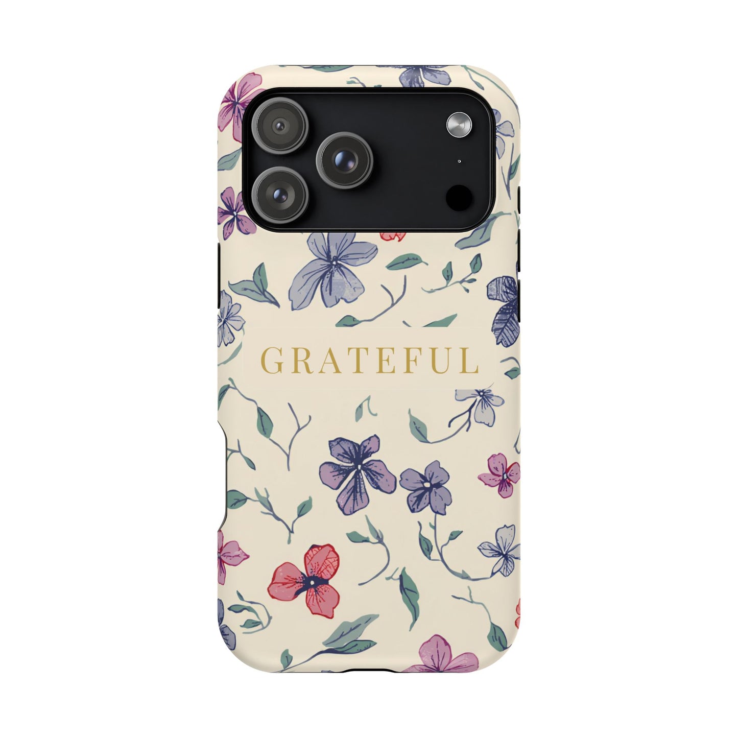 Floral "Grateful" Protective Floral Phone Cover