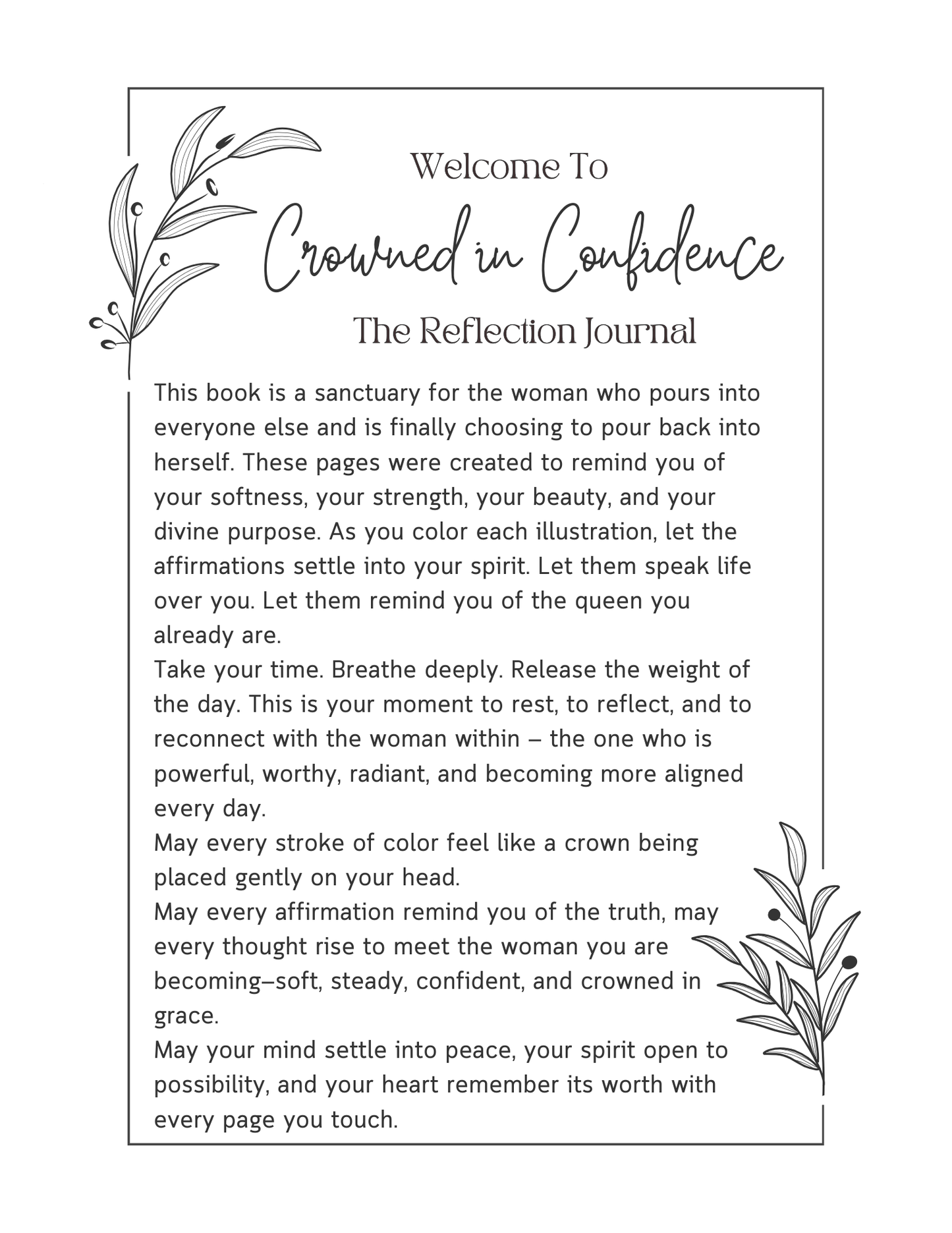 Crowned in Confidence: The Reflection Coloring Journal -Digital Download