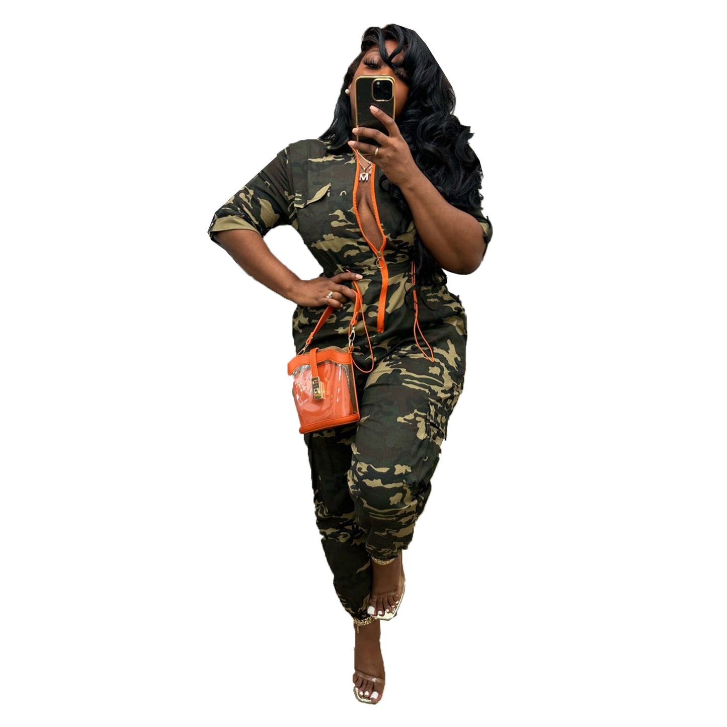Camo Denim Cardigan Jumpsuit