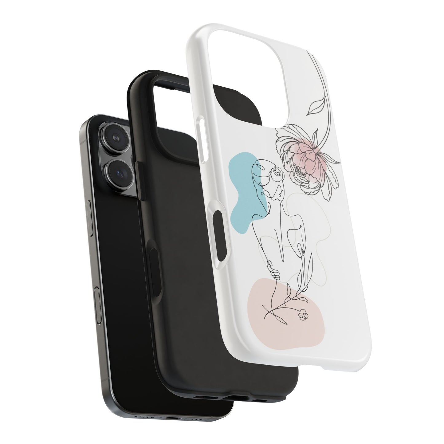 Phone Case — Minimal Line Art Woman with Pastel Shapes (Tough Protective Case)