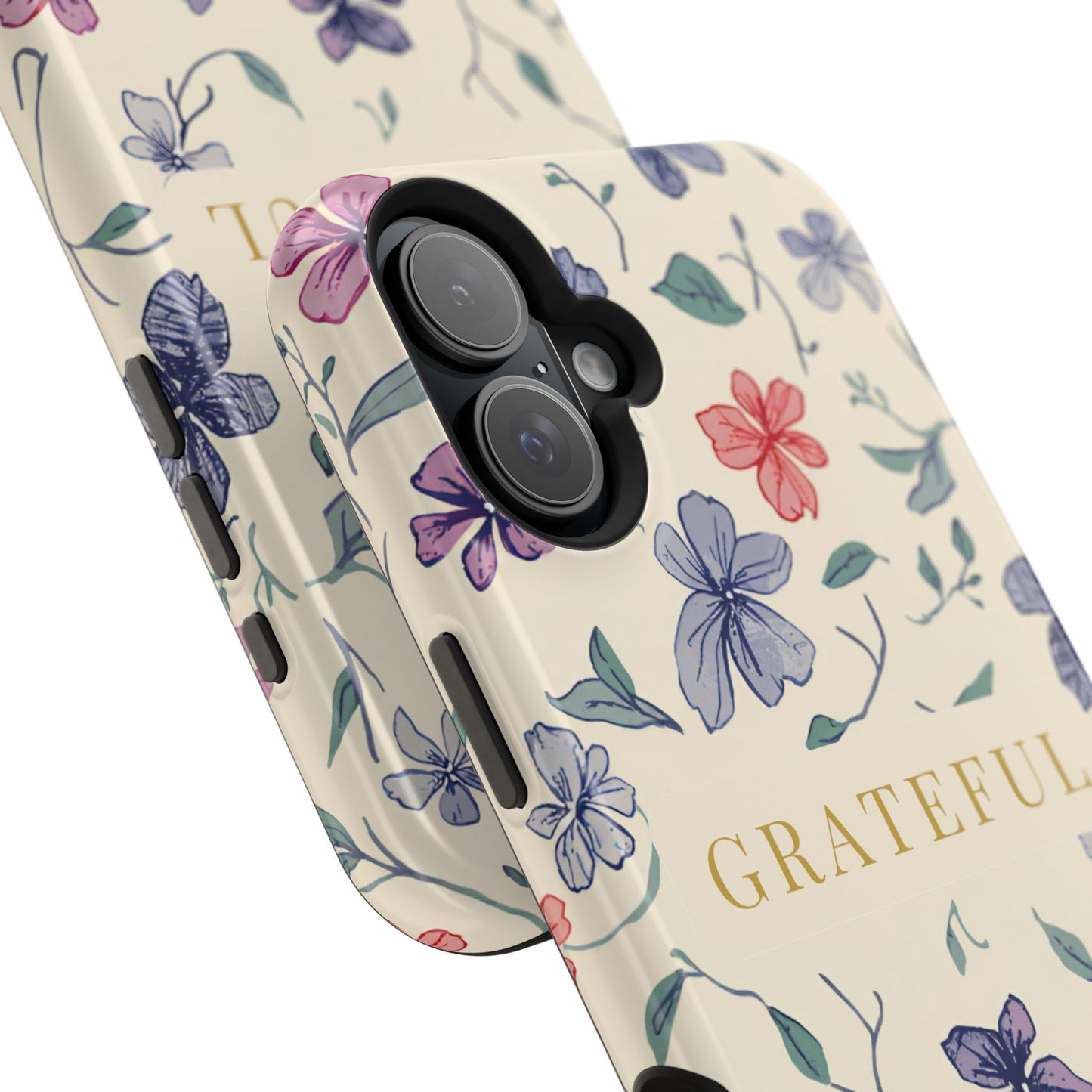 Floral "Grateful" Protective Floral Phone Cover