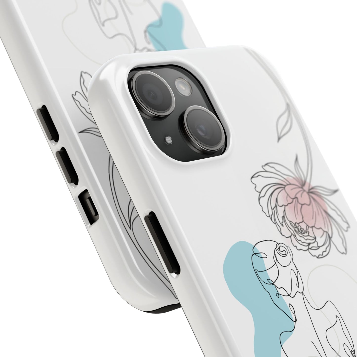 Phone Case — Minimal Line Art Woman with Pastel Shapes (Tough Protective Case)