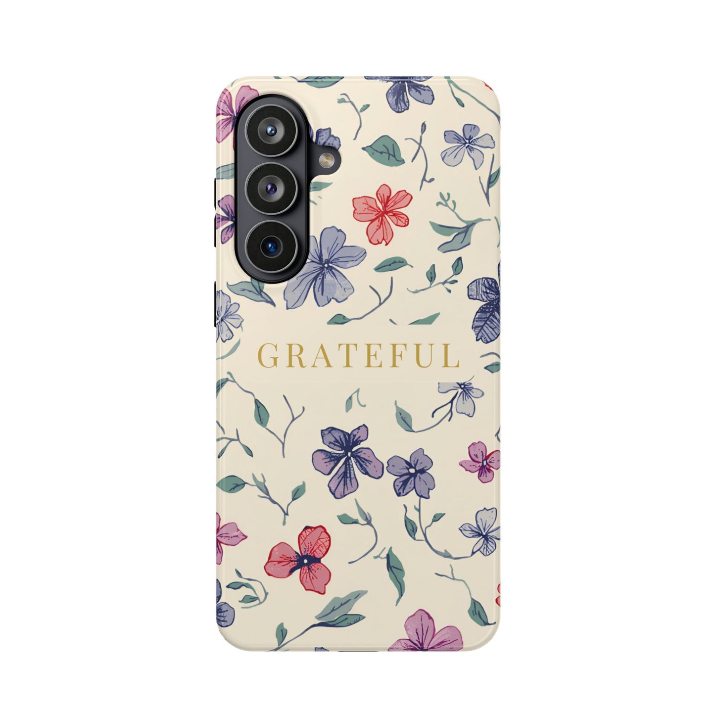 Floral "Grateful" Protective Floral Phone Cover