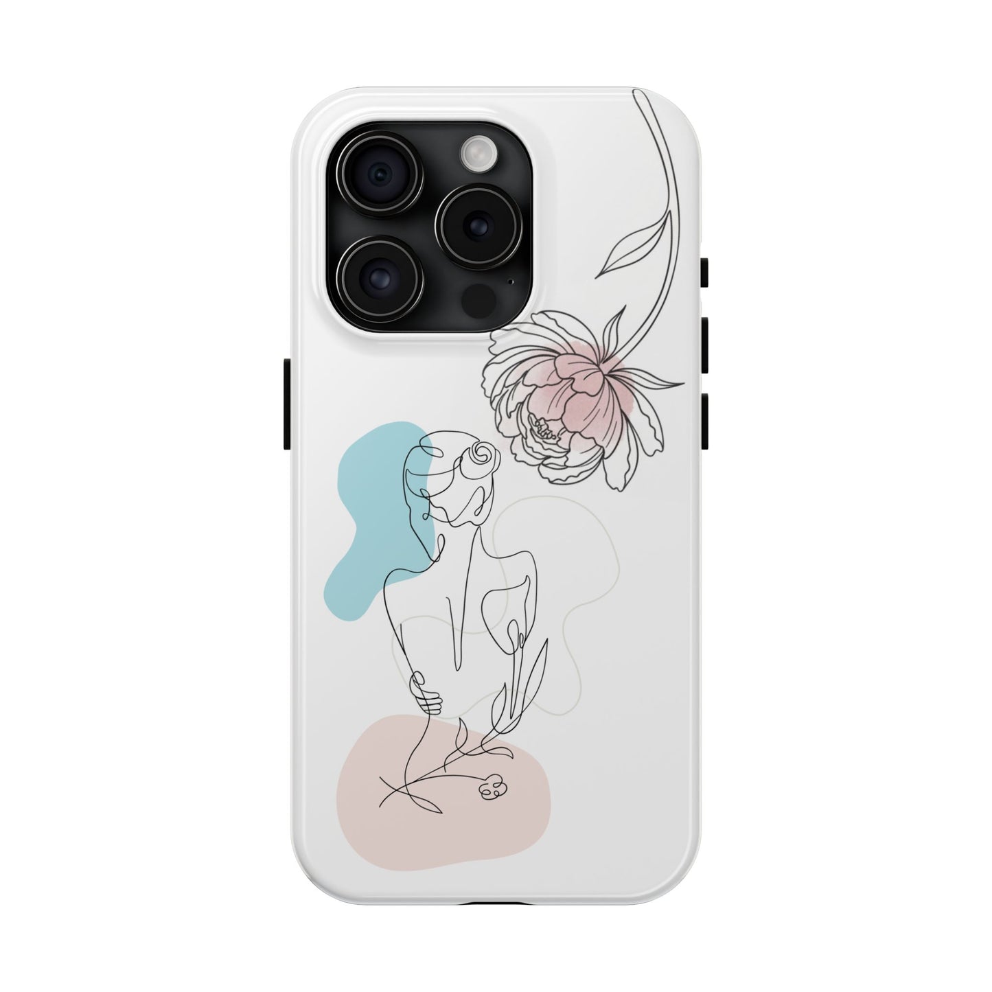 Phone Case — Minimal Line Art Woman with Pastel Shapes (Tough Protective Case)