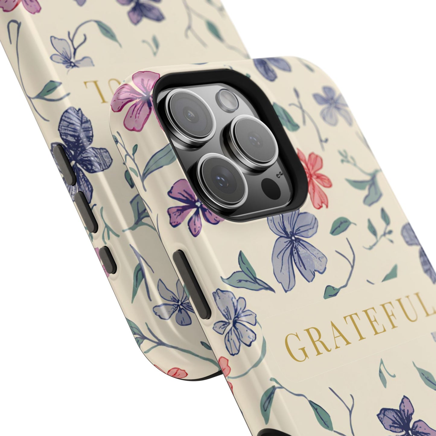 Floral "Grateful" Protective Floral Phone Cover