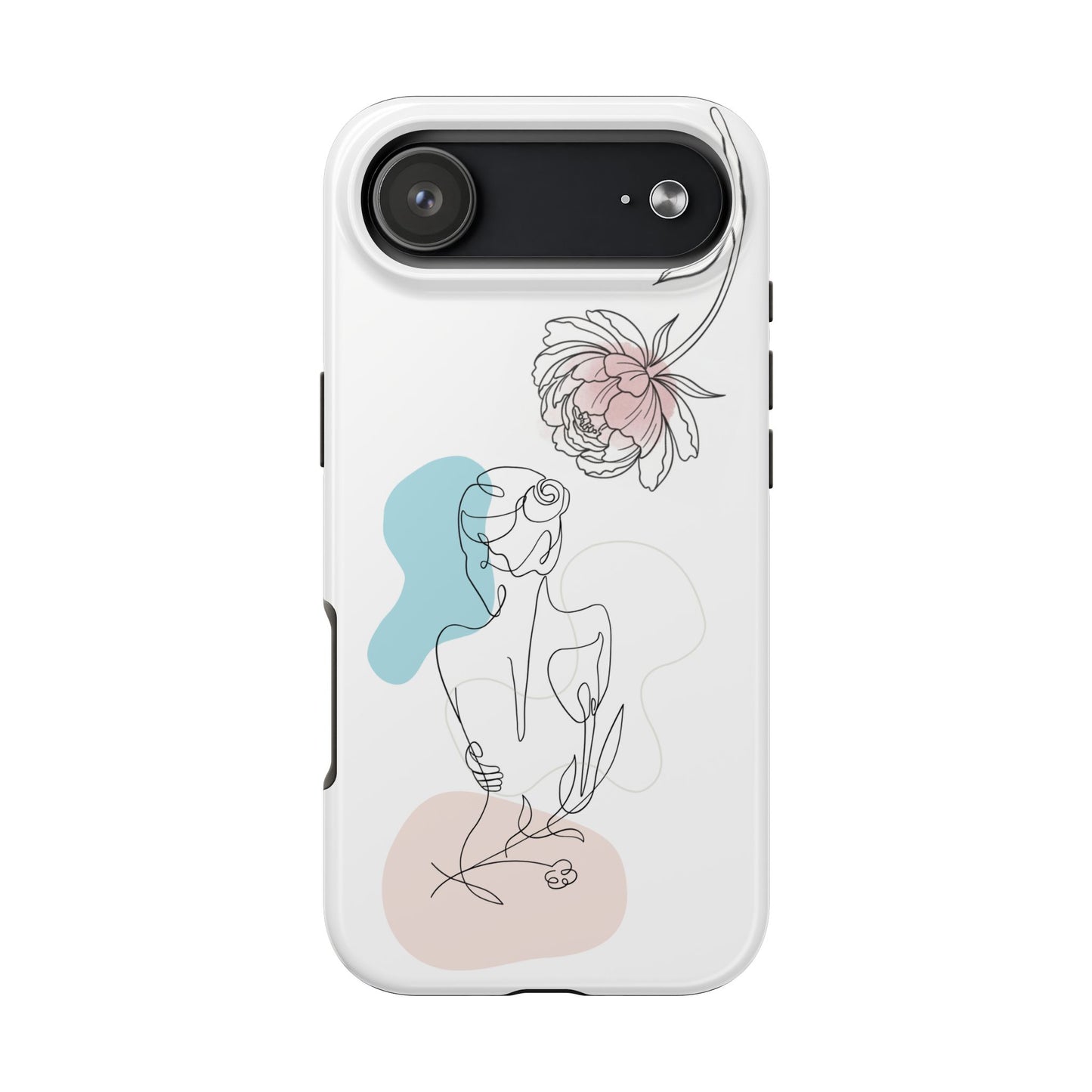 Phone Case — Minimal Line Art Woman with Pastel Shapes (Tough Protective Case)